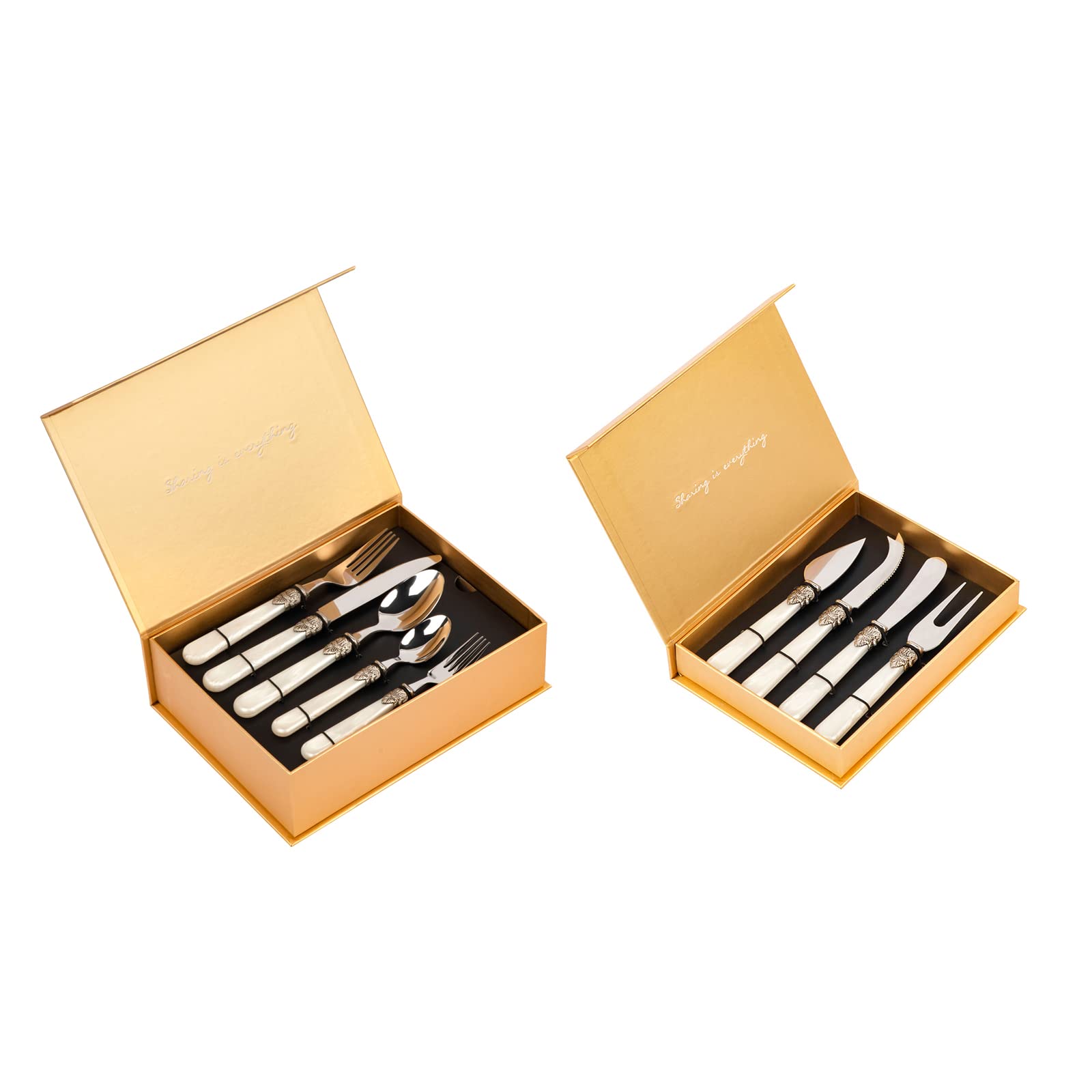 REVERIE Collection Stainless Steel Flatware Set & 4-Piece Cheese Tool Set - Elegant Dining & Entertaining Essentials for Dinner Parties, Weddings, and Cheese Platter Presentation