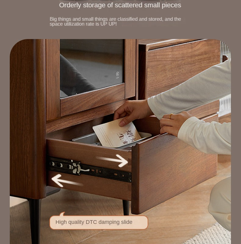 Solid Black Walnut Wood Rocking Side Cabinet - Handcrafted Rustic Nightstand for Bedroom, Living Room & Office Furniture