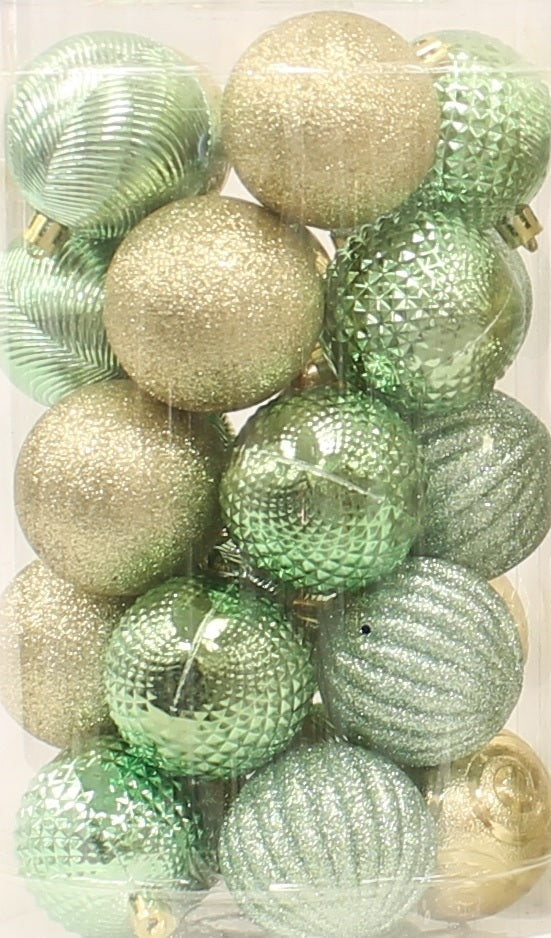 25 Pack of 60MM Christmas Tree Ornaments - Gold, Green & White Holiday Ball Decorations for Xmas Tree, Home, Party & Gift Giving