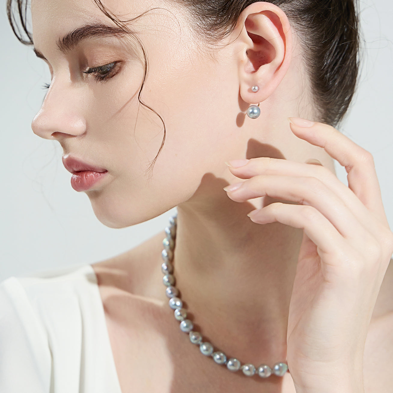 18K Gold Silver Blue Akoya Pearl Stud Earrings for Women - Luxury Japanese Pearls Jewelry Gift for Wedding, Anniversary & Special Occasions