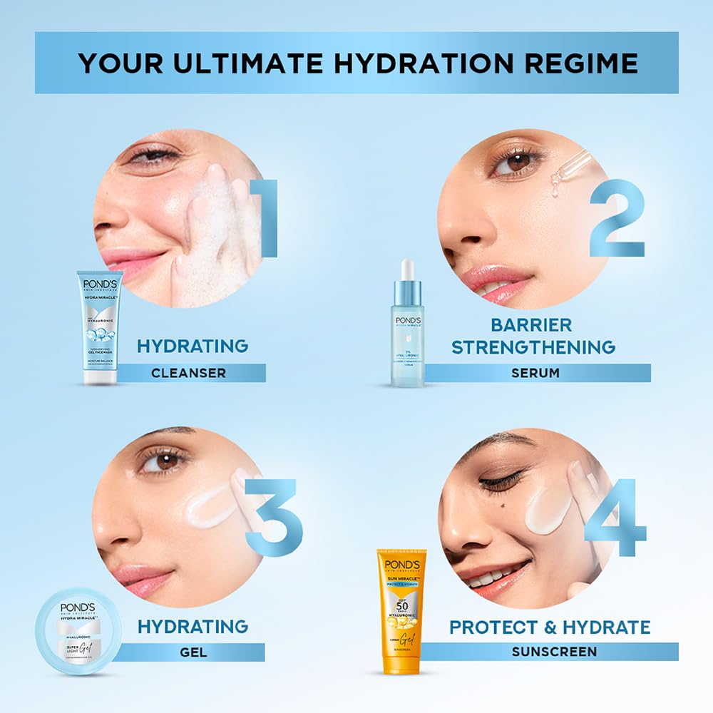 Pond's Super Light Gel Oil-Free Moisturizer with Hyaluronic Acid & Vitamin E - 200ml | Hydrating Face Cream for Dry & Sensitive Skin | Day & Night Use for Glowing Complexion