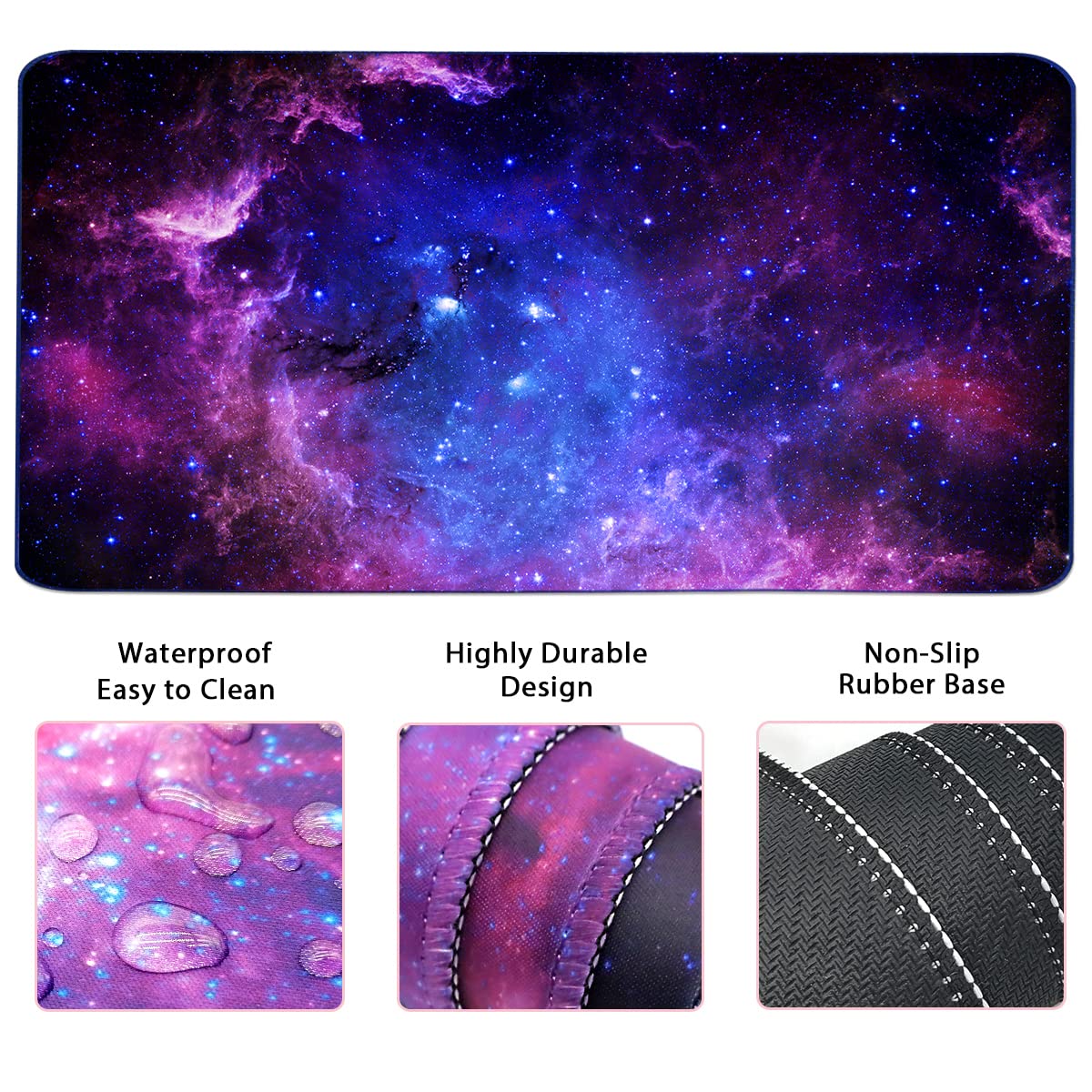 Ergonomic Keyboard and Mouse Pad Set with Memory Foam Wrist Rest - 35.4×15.7 Inch Extended Gaming Desk Mat for Home Office, Study & PC Gaming - 3-Piece Galactic Design Workspace Accessories (Perfect for Long Computer Sessions, Typing Comfort & Gaming Setups)
