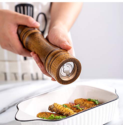 Premium Wooden Pepper Grinder & Salt Mill - 8 Inch Adjustable Coarseness with Ceramic Grinding Core - Refillable Spice Grinder for Kitchen, Dining Table & Gourmet Cooking