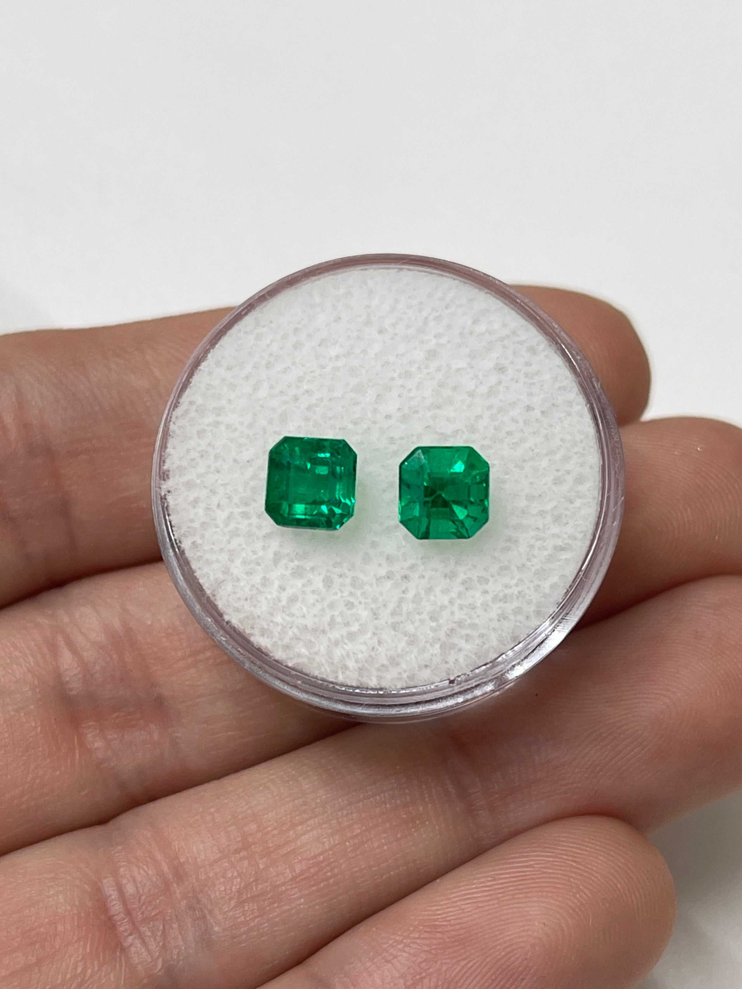 1.98tcw 5.7x5.6mm AAA+ Matching Muzo Green Loose Colombian Emeralds - Asscher Cut Gemstones for Jewelry Making & Engagement Rings