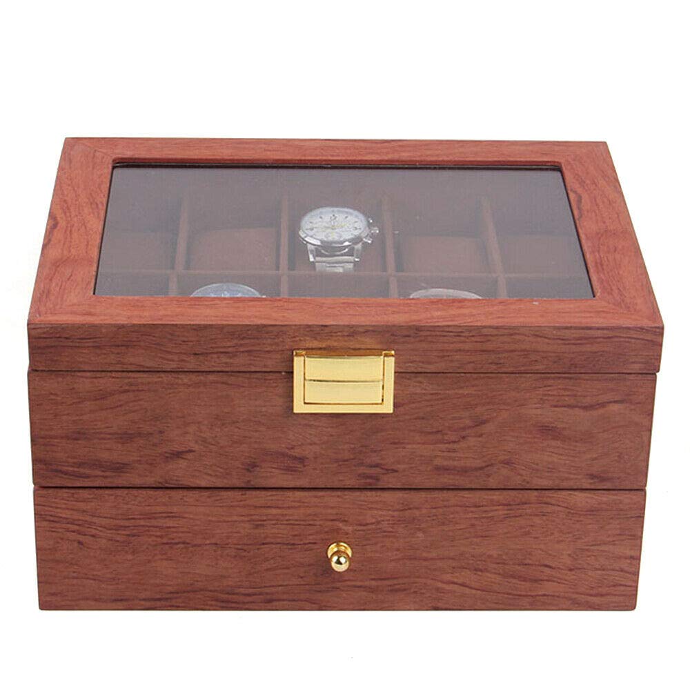 20-Slot Watch Organizer Box with Acrylic Top Lid - 2 Layer Wooden Watch Display Case for Men & Women - Perfect for Watch Collection Storage, Travel, and Gift Giving (Rosewood)