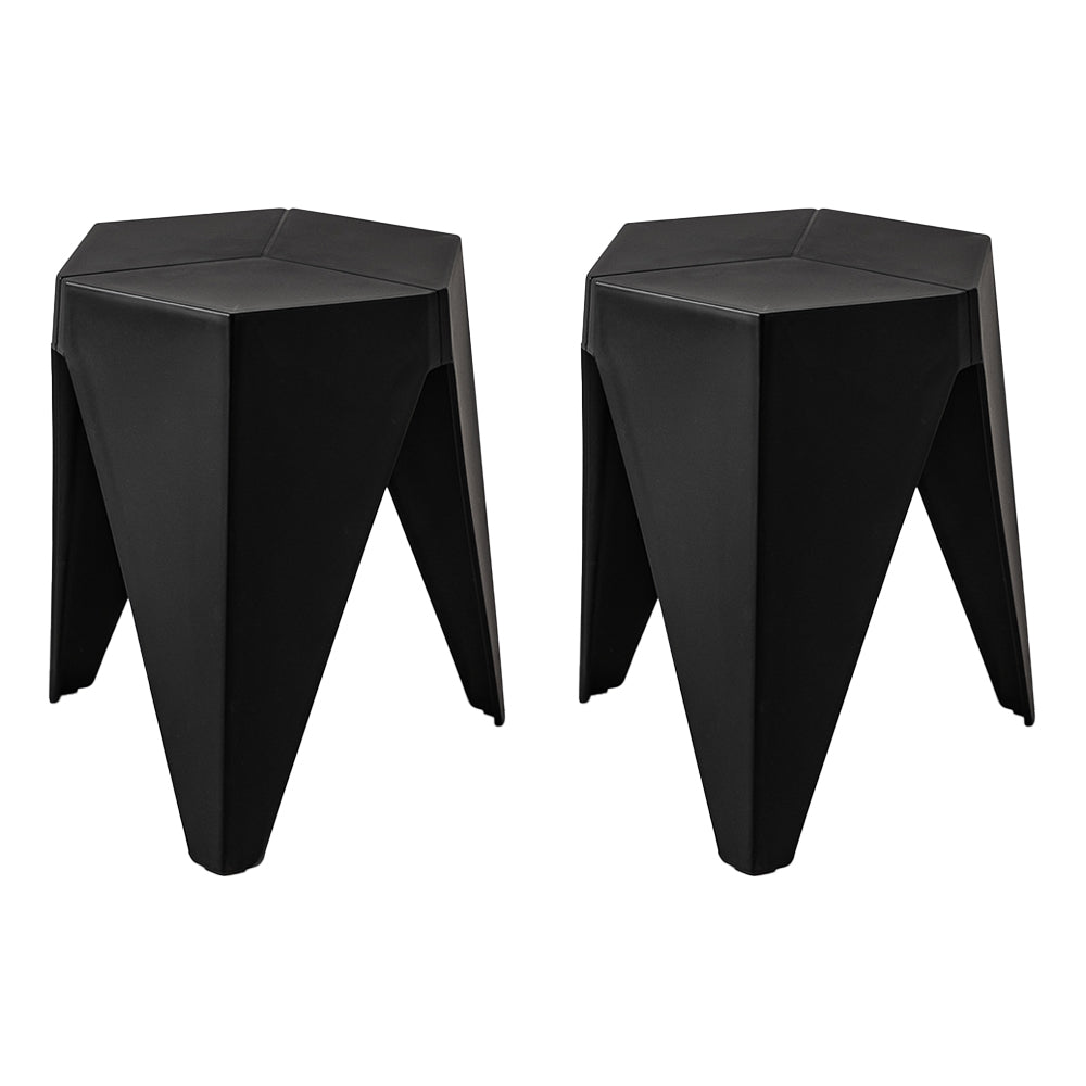 2-Pack Black Plastic Bar Stools - Stackable Foot Stools for Kitchen Counter, Game Room & Outdoor Patio Furniture