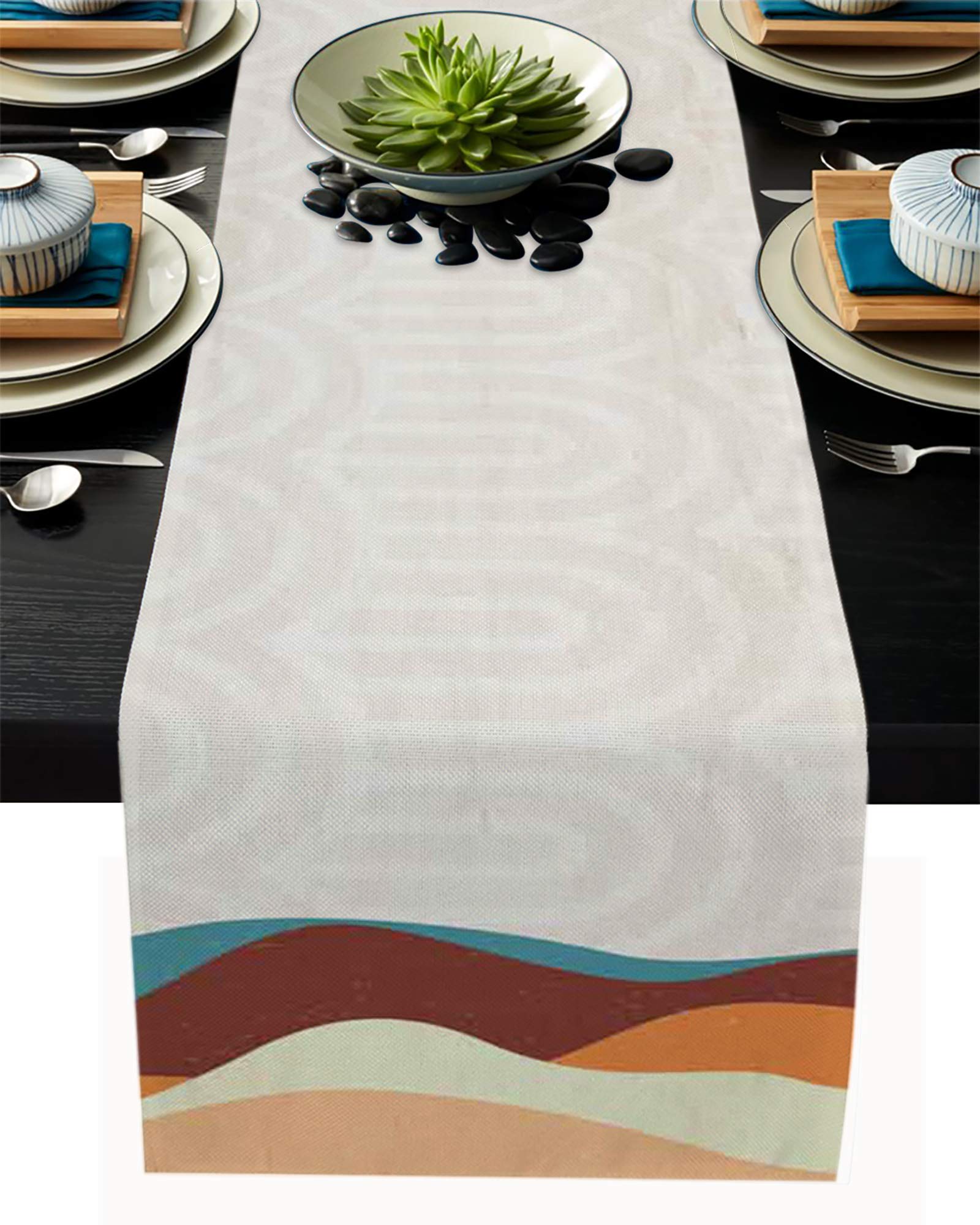 120-Inch Long Abstract Multicolor Table Runner - Farmhouse Style Decorative Cover for Dining Table, Coffee Table, Dresser - Perfect for Holiday, Party, Wedding & Home Decor