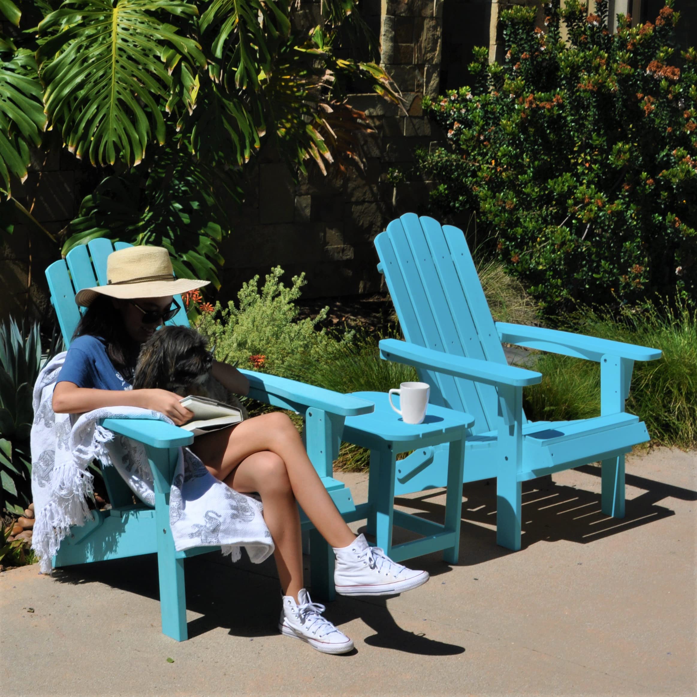 Premium Composite Folding Adirondack Chair Set of 2 - Weather-Resistant Poly Lumber Outdoor Patio Furniture for Garden, Poolside & Fire Pit - Classic Blue Collection - Perfect for Backyard Relaxation & Entertaining