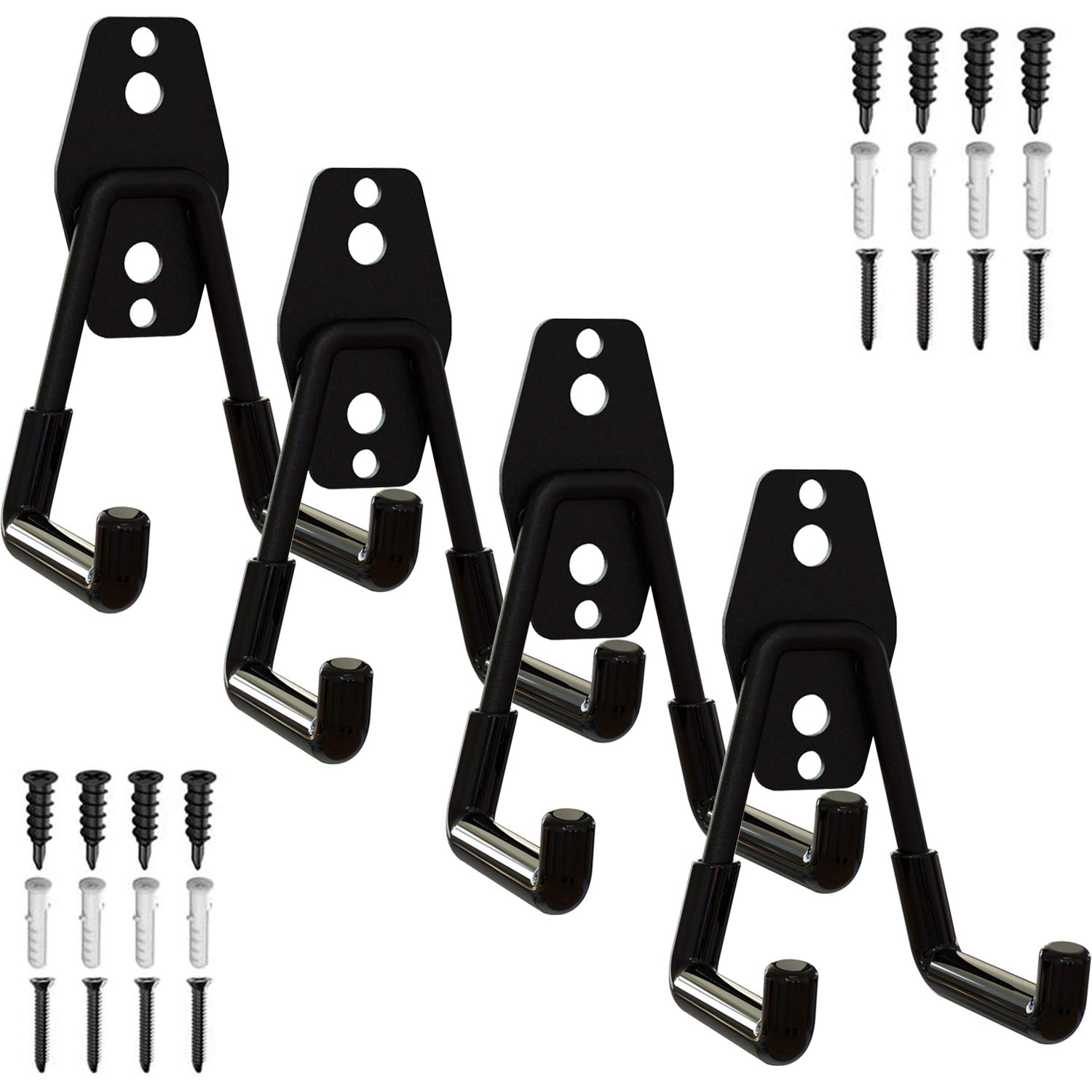 Heavy Duty Steel Garage Storage Hooks - 4 Pack Wall Mount Utility Hangers for Power Tools, Bikes, Ladders & More | Durable Garage Organizer for Ropes, Hoses & Bulk Items | Perfect for Workshop, Shed & Home Storage Organization