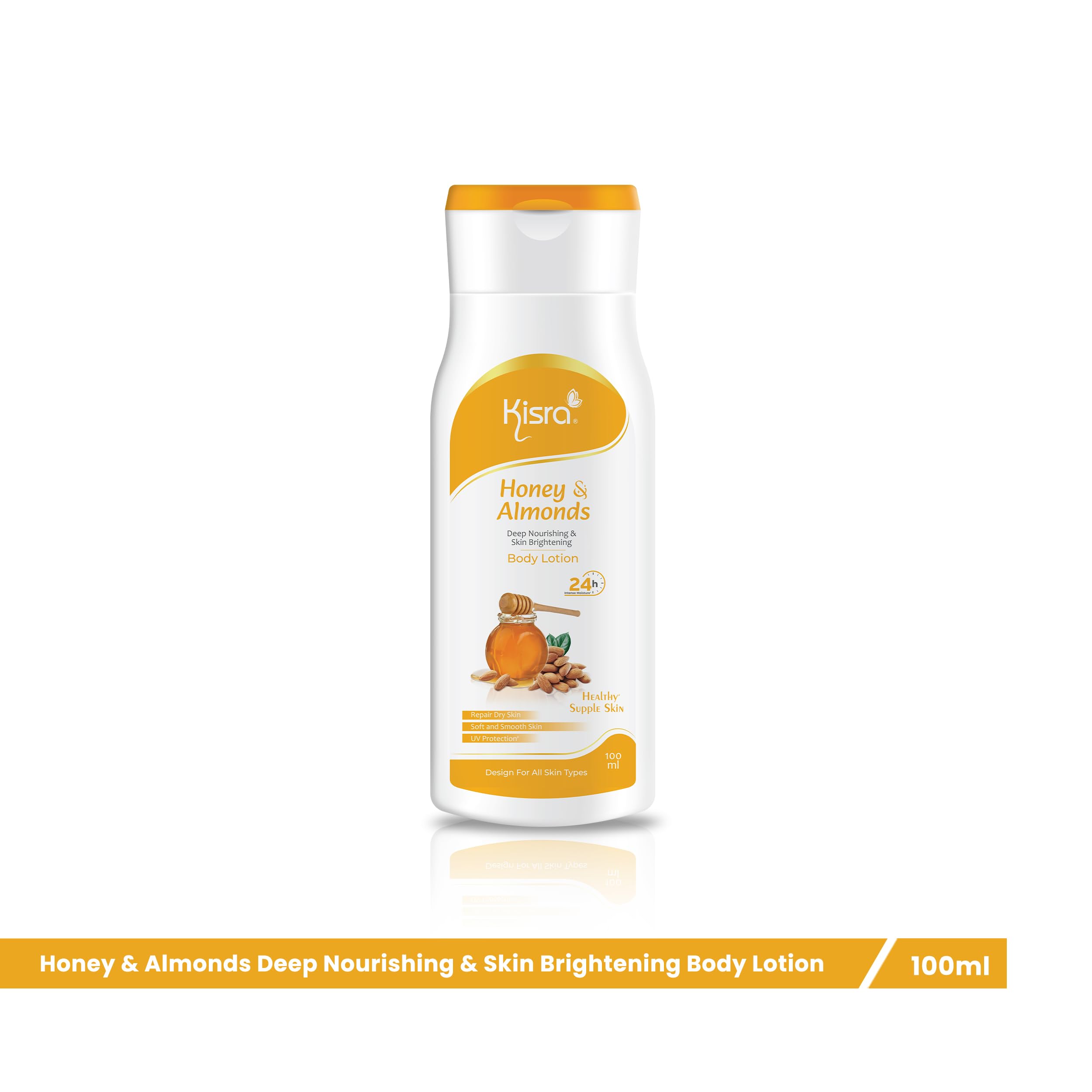 Kisra Honey & Almonds Deep Nourishing Body Lotion for Dry Skin - Skin Brightening Moisturizer for Women & Men - Repairs Skin Barrier with Almond Oil & Honey - 100ml x 3 Pack - Perfect for Daily Hydration & Nighttime Skincare Routine