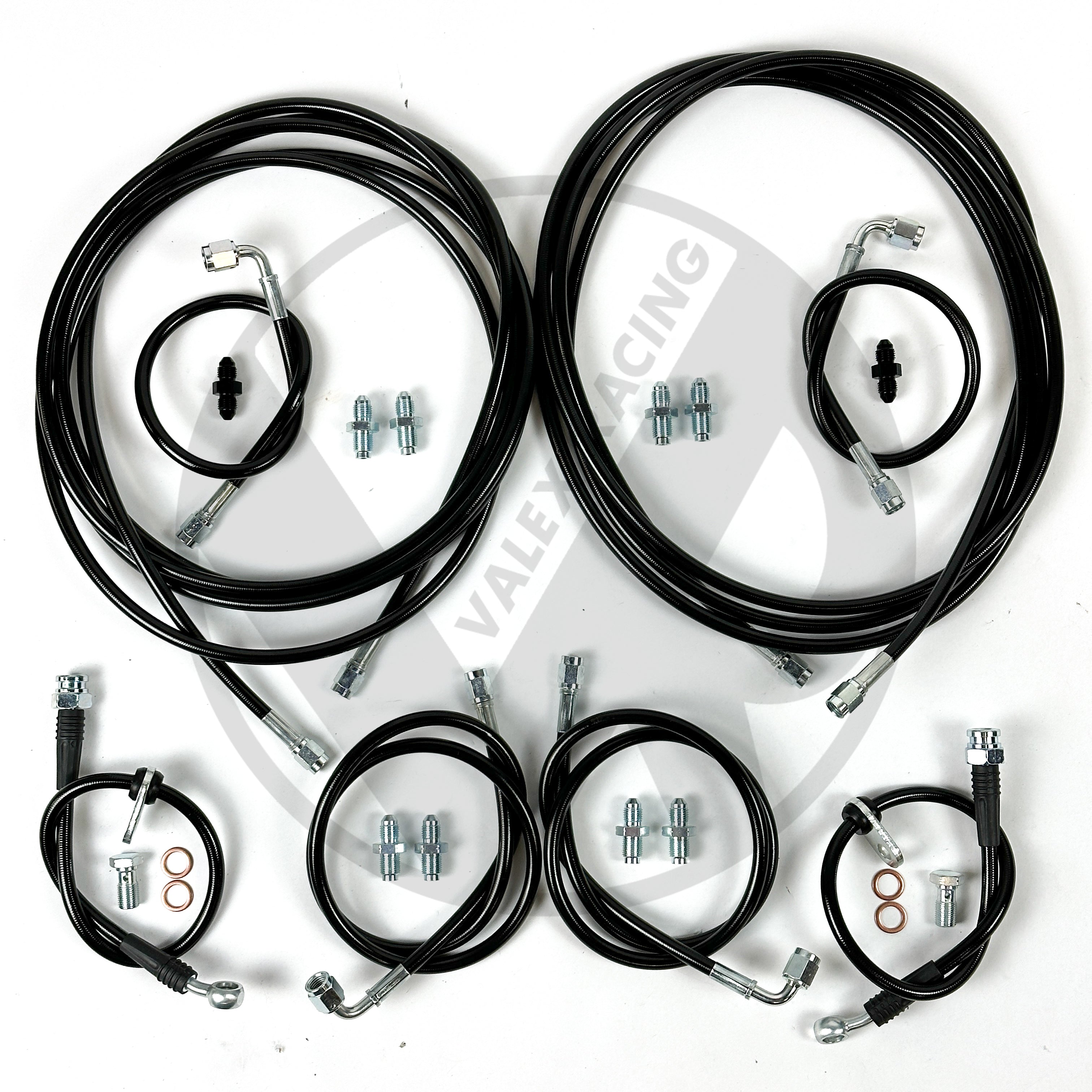 Complete Front & Rear BLACK Brake Line Replacement Kit for 96-00 Honda Civic with Rear Drum Brakes - Perfect for DIY Auto Repair & Brake System Maintenance