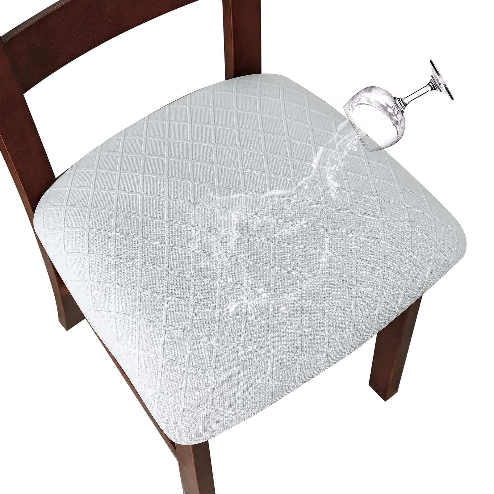 Waterproof Dining Chair Covers Set of 6 - White Spill-Proof Kitchen Seat Protectors for Home & Restaurant Use - Easy to Clean & Durable Fabric for Everyday Dining & Entertaining