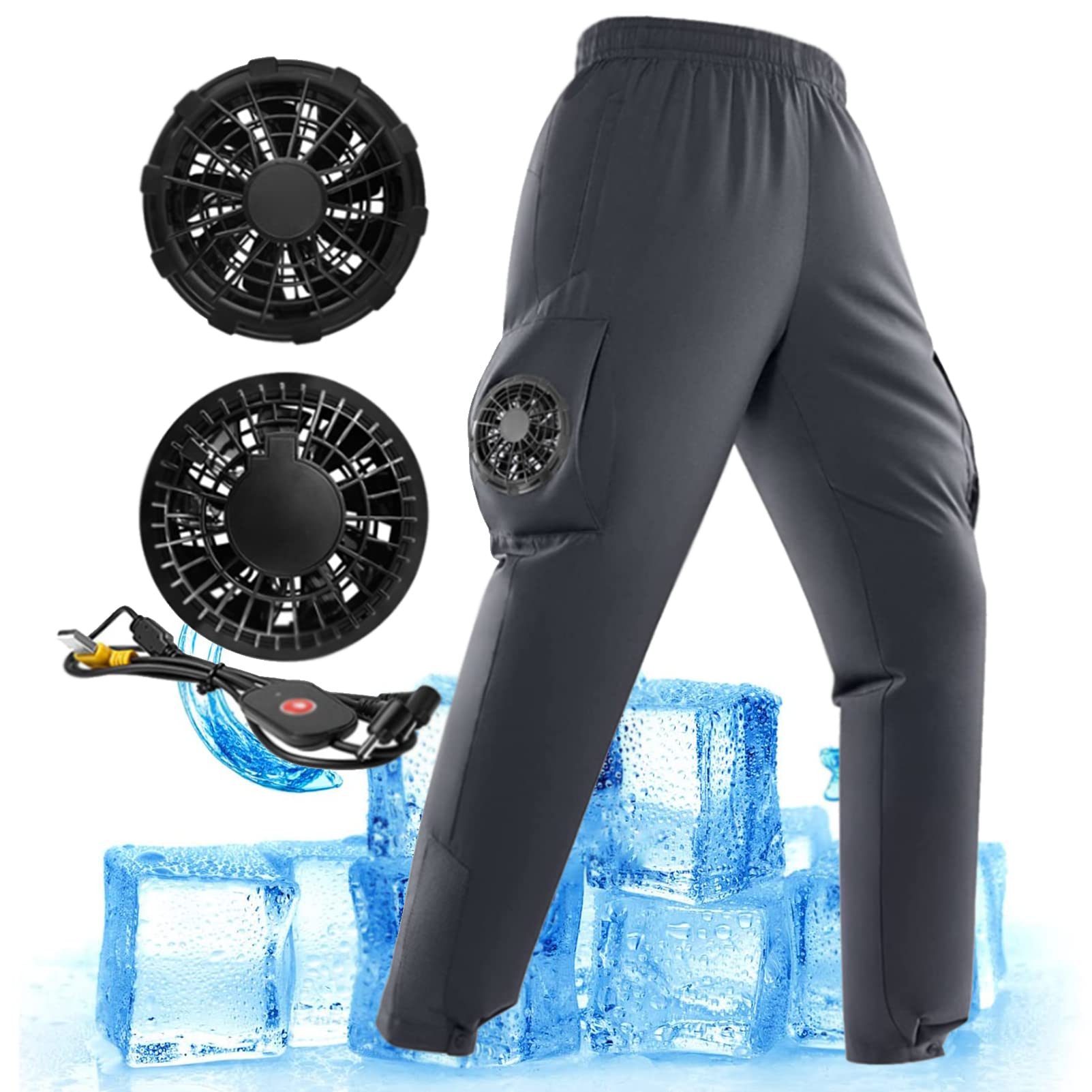 KUMADAI Cooling Fan Pants for Men - Breathable Summer Work Pants with Built-in Fans, Outdoor Construction Cargo Pants, Hiking & Air Conditioned Overalls for Hot Weather Workouts and Outdoor Activities