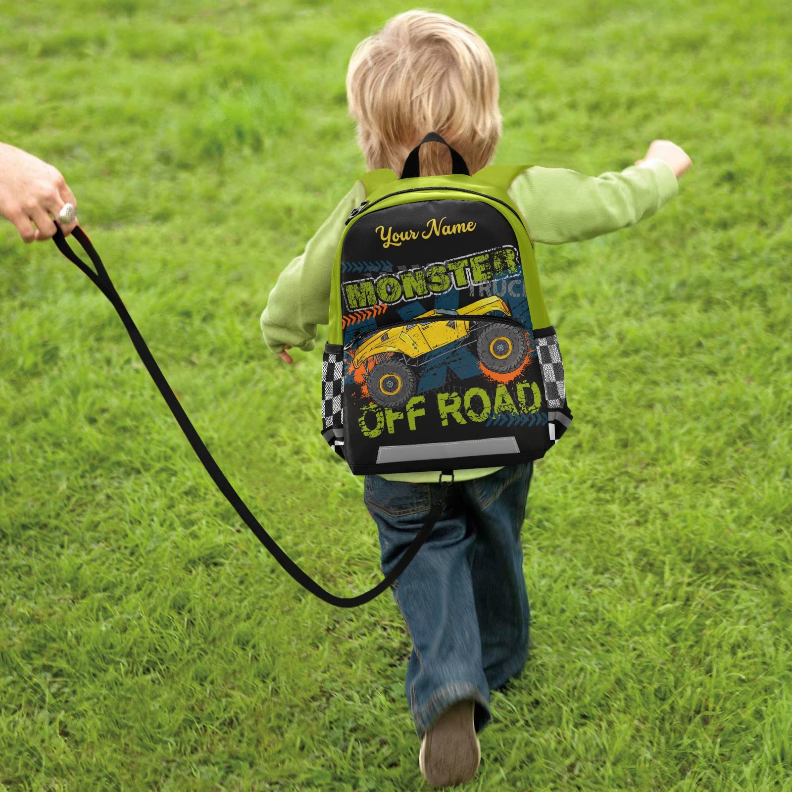 Personalized Monster Truck Backpack for Boys - Durable 13 Inch Kids Backpack for School, Travel & Outdoor Adventures - Cool Toddler Backpack with Adjustable Straps
