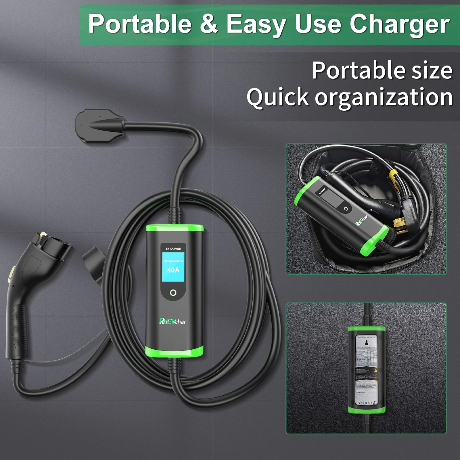 40A Level 2 EV Charger with J1772 Connector - 9.6KW Fast Charging Station (14-50 Plug) for Tesla, Nissan Leaf, Chevy Bolt & All Electric Vehicles - Perfect for Home & Workplace Charging