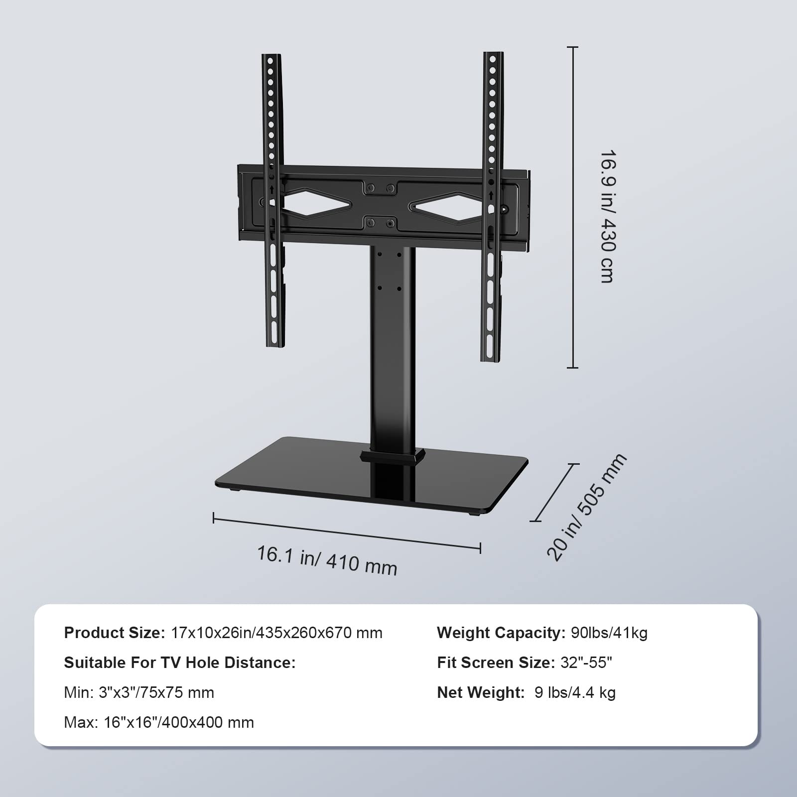 VEVOR Universal Swivel TV Stand for 32-55 Inch TVs - Height Adjustable Floor TV Mount with Tempered Glass Base for Living Room, Bedroom | Perfect for Home Theater, Gaming & Office Setup