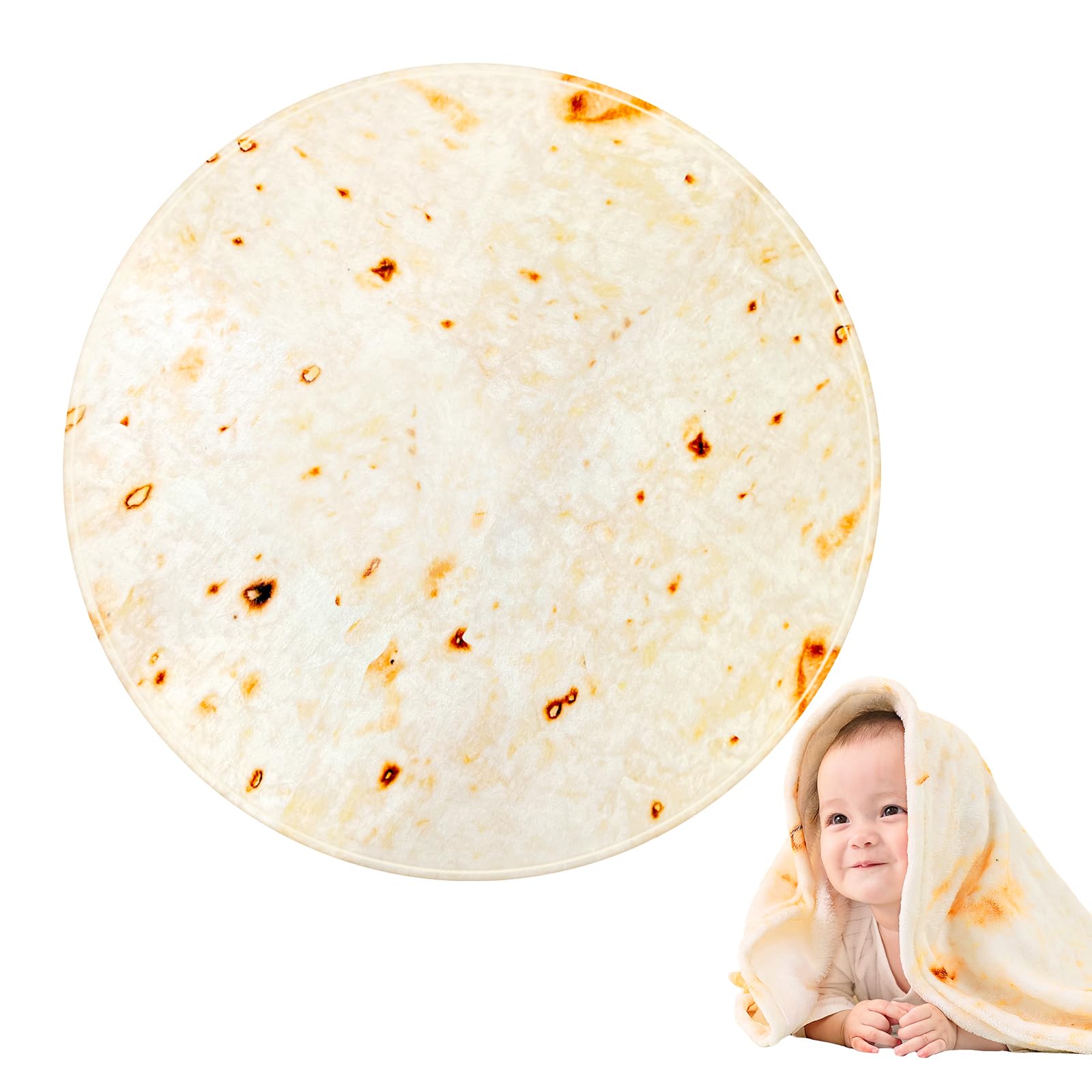 Outivity Realistic Burrito Tortilla Blanket - Soft Plush Round Throw for Bed, Couch & Travel - Fun Novelty Wrap for Adults & Kids - Perfect for Movie Nights, Camping & Gifts