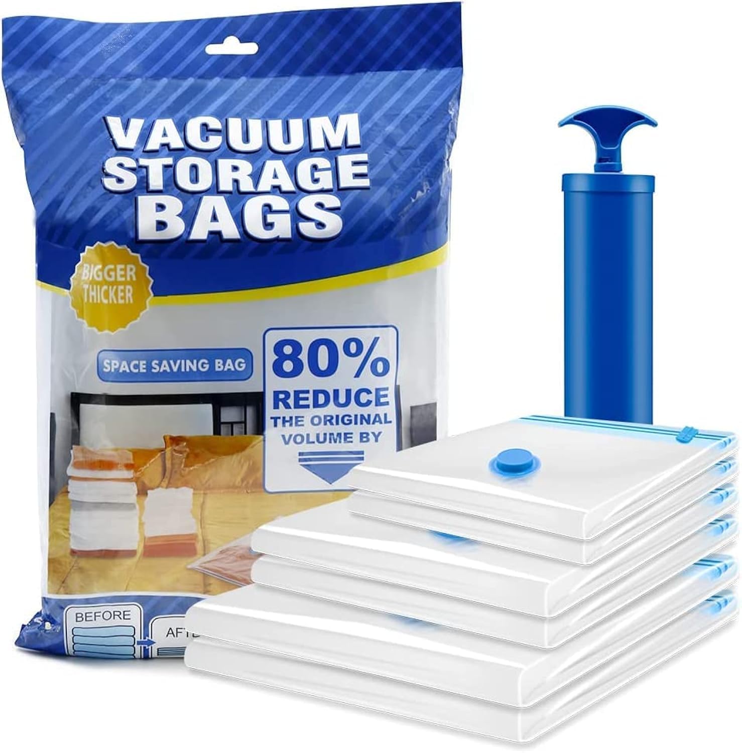Vacuum Storage Bags for Clothes & Travel - Space Saving Compression Bags for Seasonal Clothing, Blankets & Bedding - Perfect for Moving, Organizing & Packing Luggage