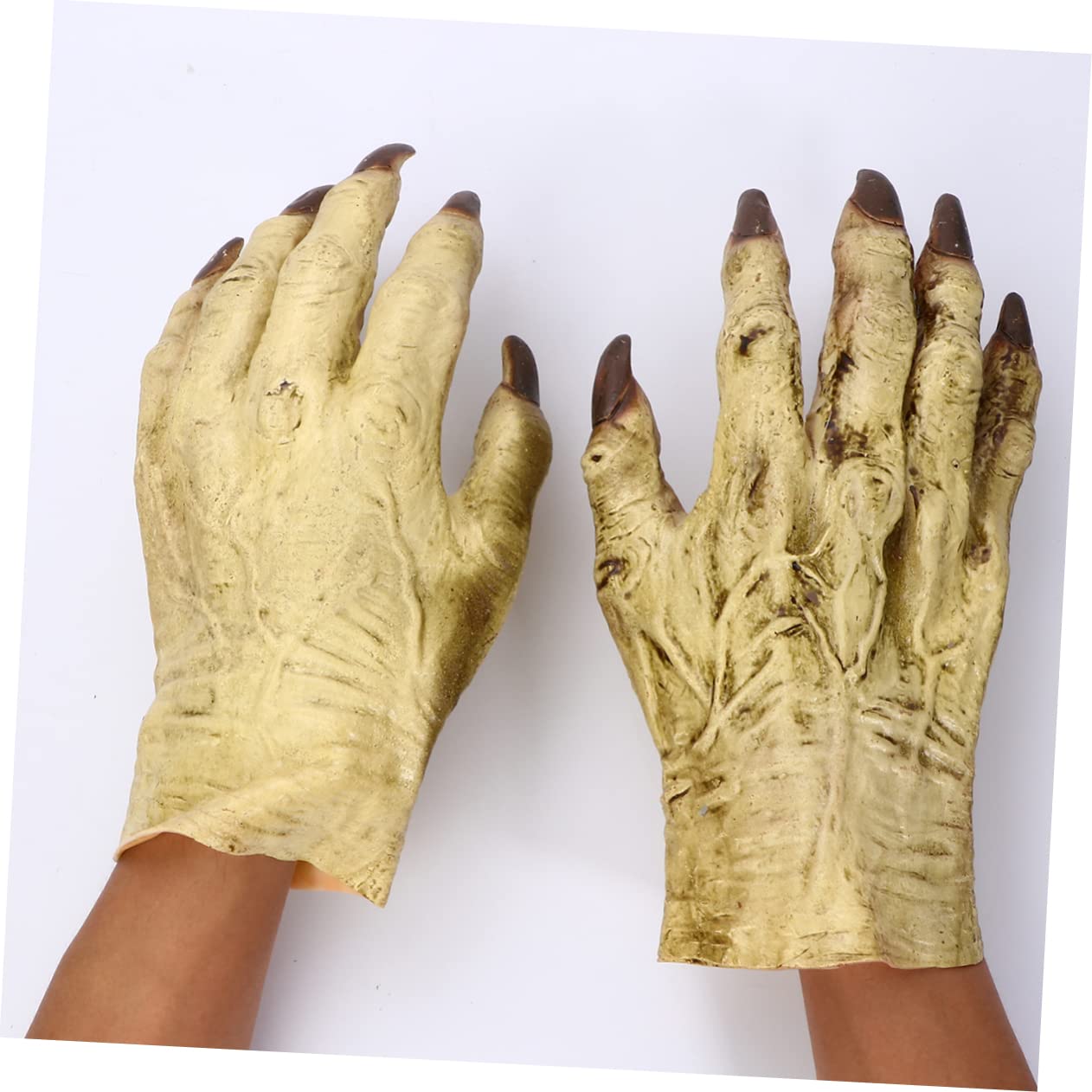 2 Pairs Zombie Hands Gloves - Scary Halloween Costume Accessories for Devil, Horror Dress Up & Party Makeup Props (Yellow) - Perfect for Trick or Treat, Haunted House & Cosplay Events