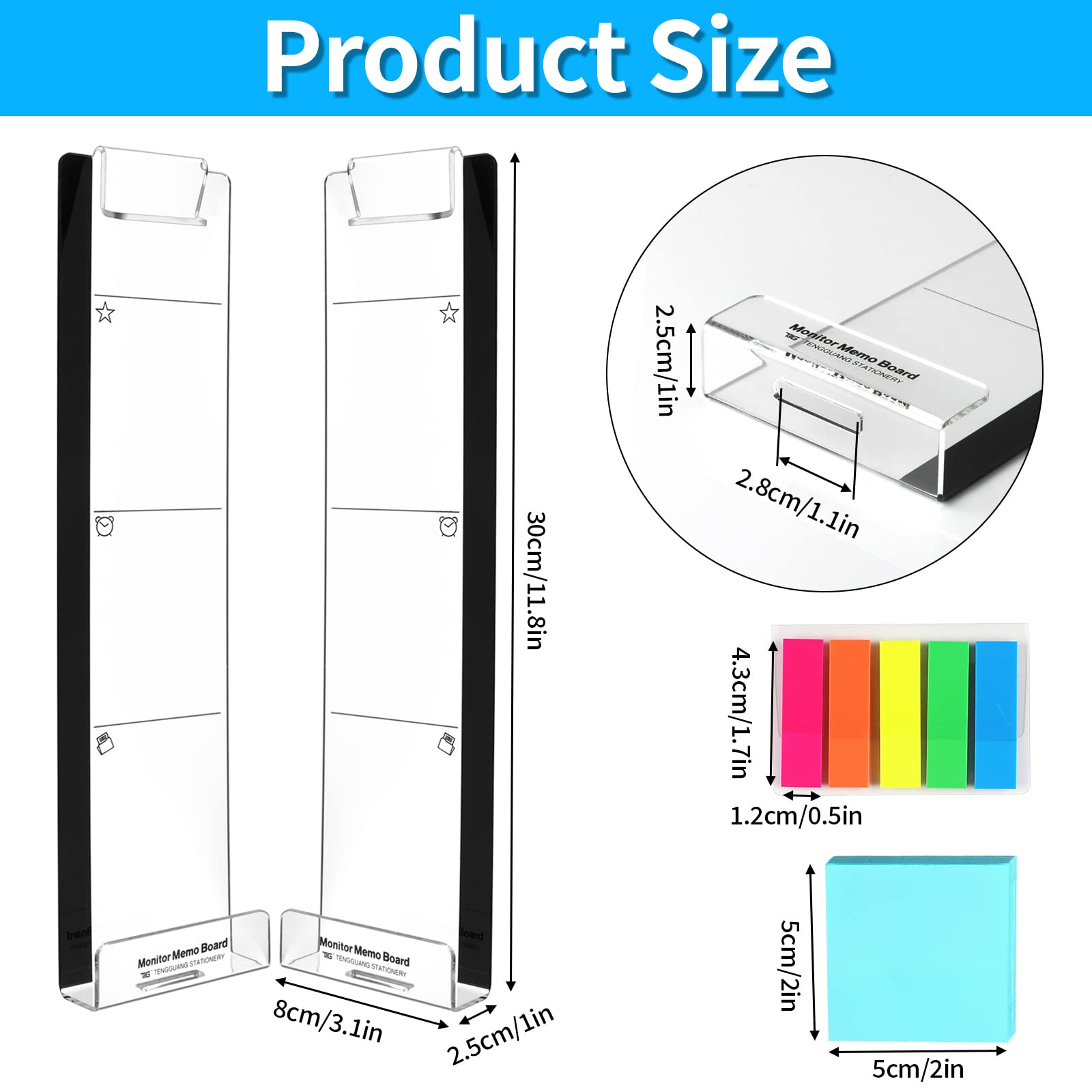 2-Pack Acrylic Monitor Memo Board with Sticky Notes - Multifunctional Computer Screen Note Holder for Office Desk Organization - Perfect for Meetings, Reminders & Task Management