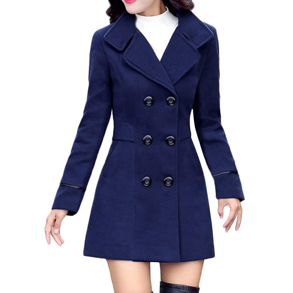 CSBYBD Women's Double Breasted Wool Coat - Elegant Long Sleeve Office Jacket with Full Zip | Professional Workwear & Winter Fashion Outerwear for Business Women