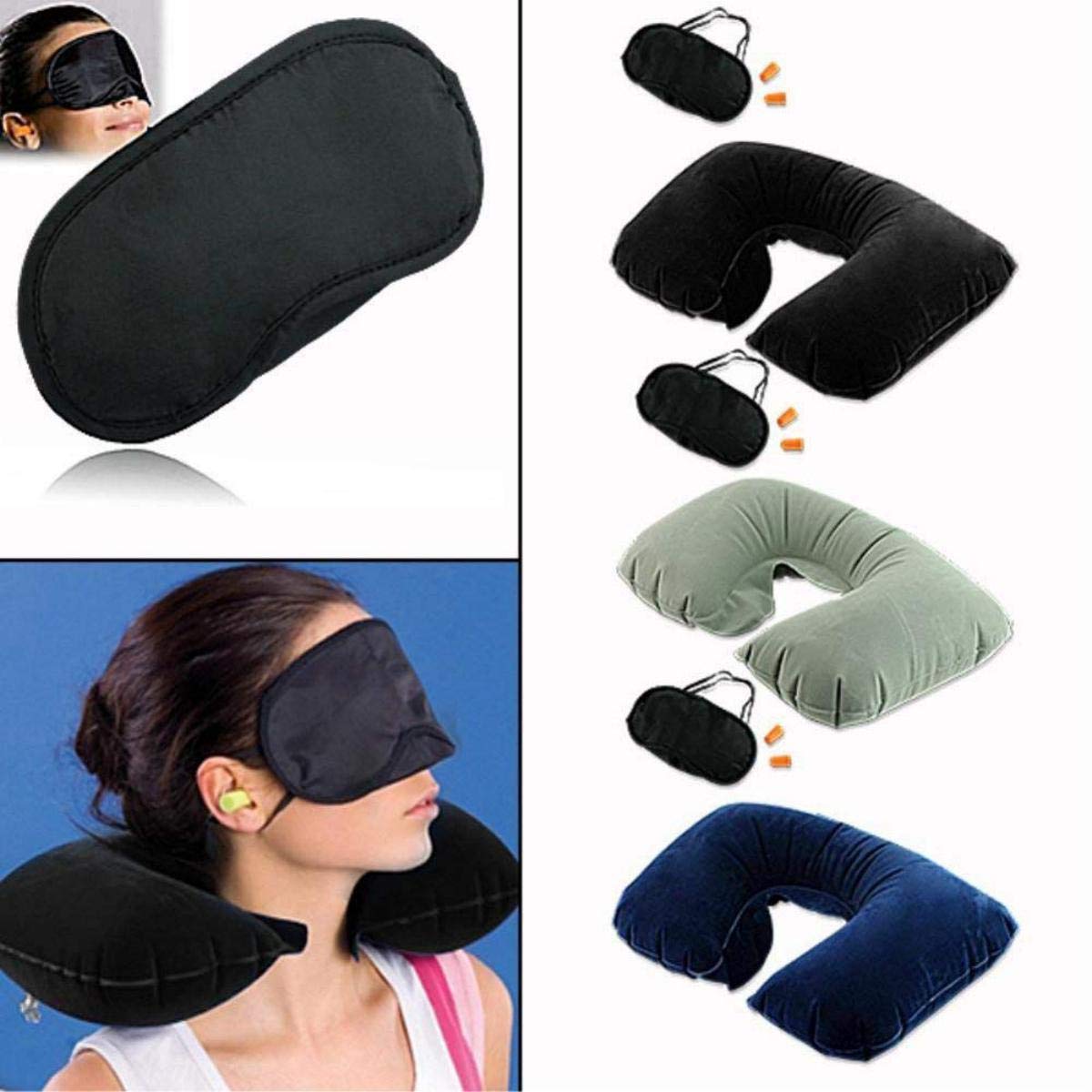 Naivete Polyester Cotton Neck Travel Pillow with Eye Mask & Ear Plugs - Soft Support for Airplane, Car & Office Naps (Navy Blue, 1 Piece) - Perfect for Long Flights, Road Trips & Work Breaks