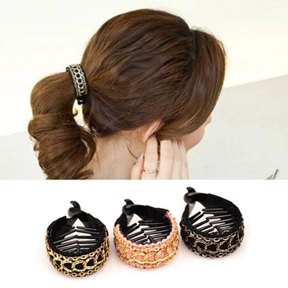 3Pcs Korean Style Striped Bow Hair Clips - Elegant Solid Fabric Hair Claws for Women & Girls | Banana Clip Ponytail Holders for School, Work & Party Hairstyles