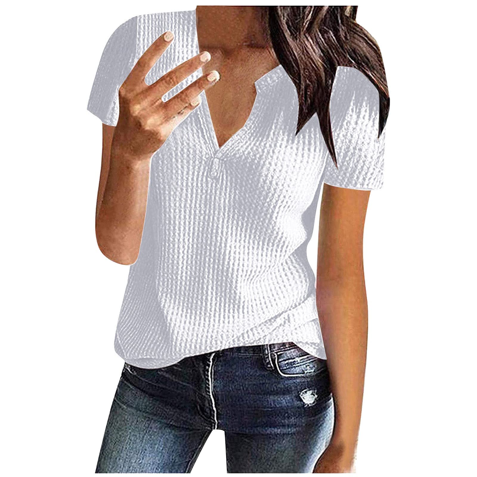 Fragarn Women's Waffle Knit Plaid Print Short Sleeve Tunic T-Shirt - Casual & Dressy Summer Top for Plus Size Women | Perfect for Office Wear, Weekend Outings & Vacation Outfits