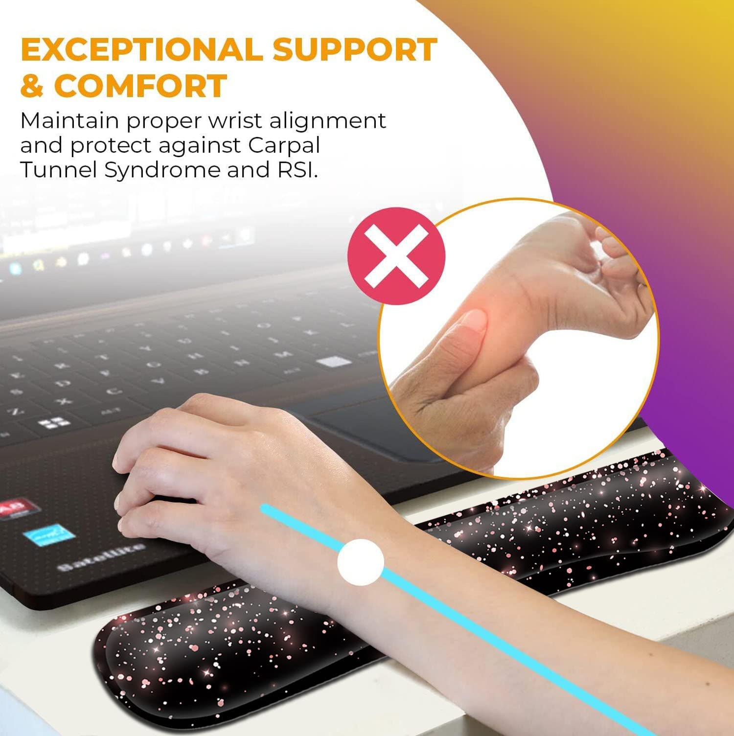 Ergonomic Gel Mouse Pad with Wrist Support - Soft Memory Foam Keyboard Wrist Rest for Office Typing & Gaming - Rose Gold Glitter & Black Dirt-Resistant Design - Perfect for Home Office, Computer Work & PC Gaming Setup