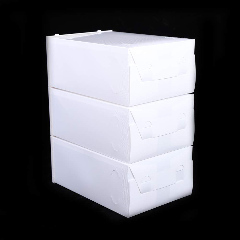 LYNICESHOP 20-Pack White Stackable Clear Plastic Shoe Storage Boxes with Lids - Foldable Drop Front Shoe Organizer Bins (12.2