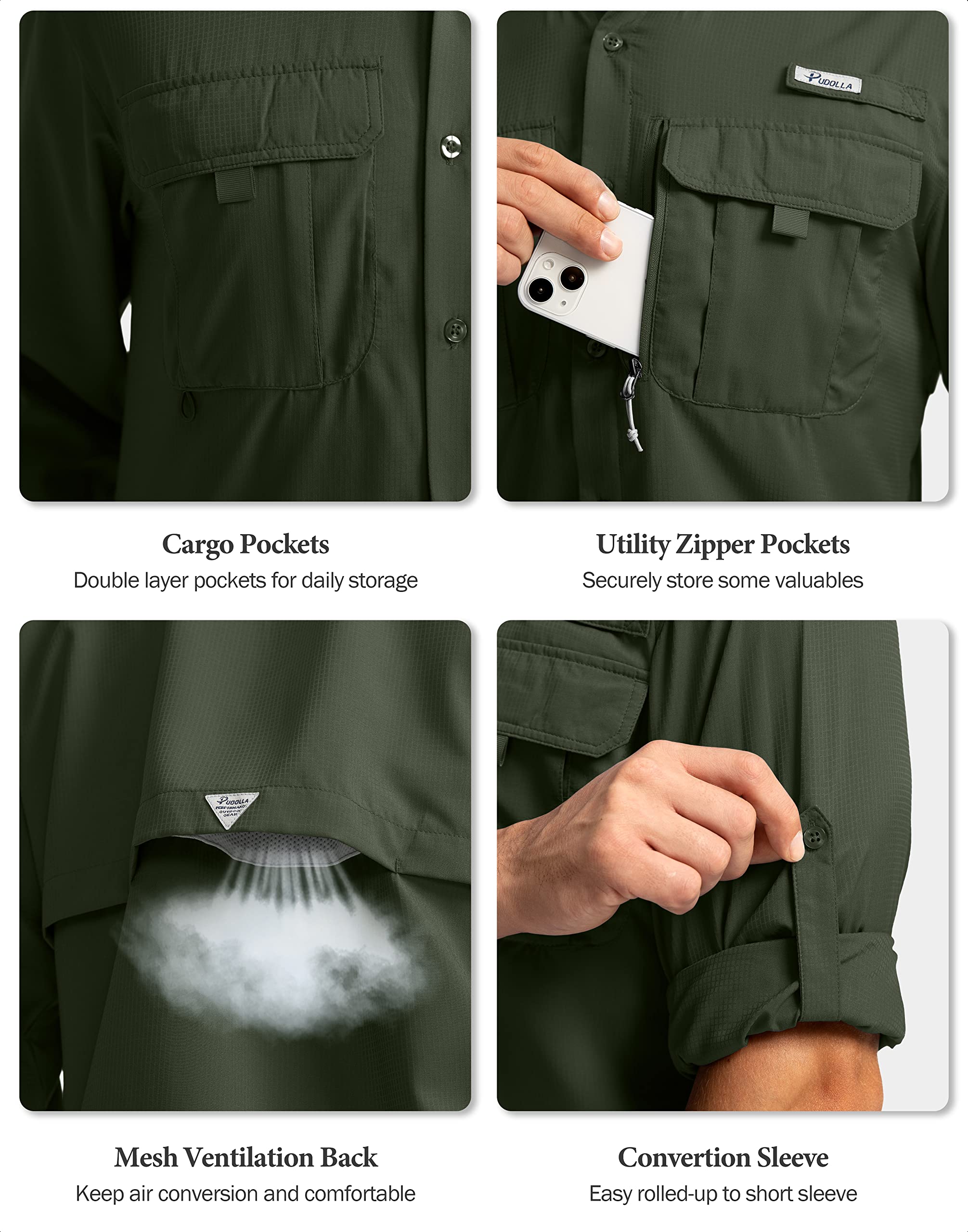 UPF50+ Men's Fishing Shirts Long Sleeve Sun Protection for Outdoor Work & Travel