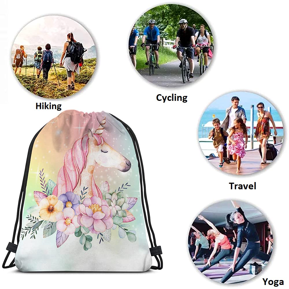 **Pink Unicorn Drawstring Backpack with Wavy Hair & Galaxy Print - Gym Sack, Yoga Bag for Men & Women - Perfect for Sports, Travel, and School**