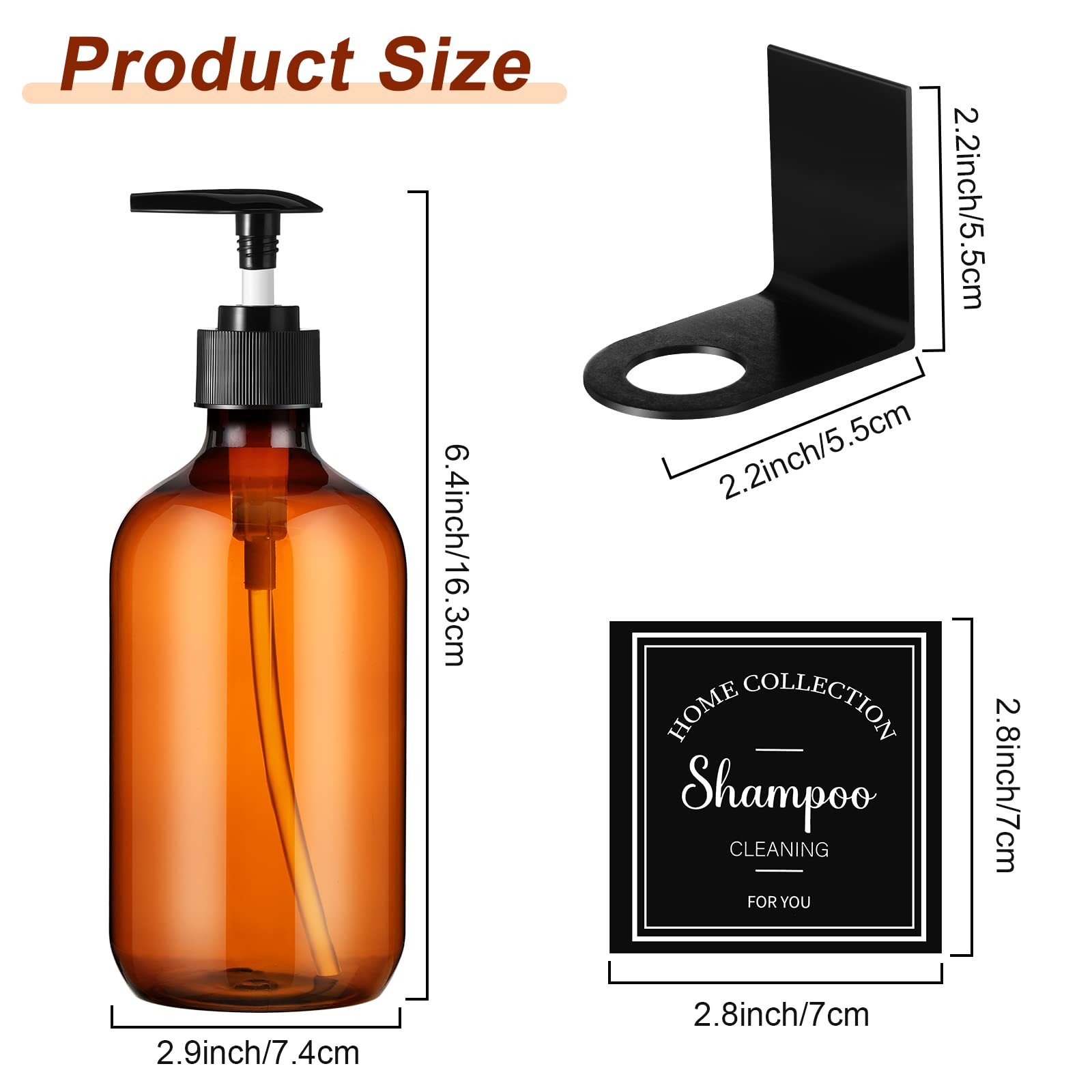 3-Chamber Refillable Shampoo Dispenser for Shower Wall - 17oz No-Drill Bathroom Organizer with 3 Hook Brackets & 6 Label Stickers (Brown) - Perfect for Bathroom, Gym, Spa, and RV Shower Organization