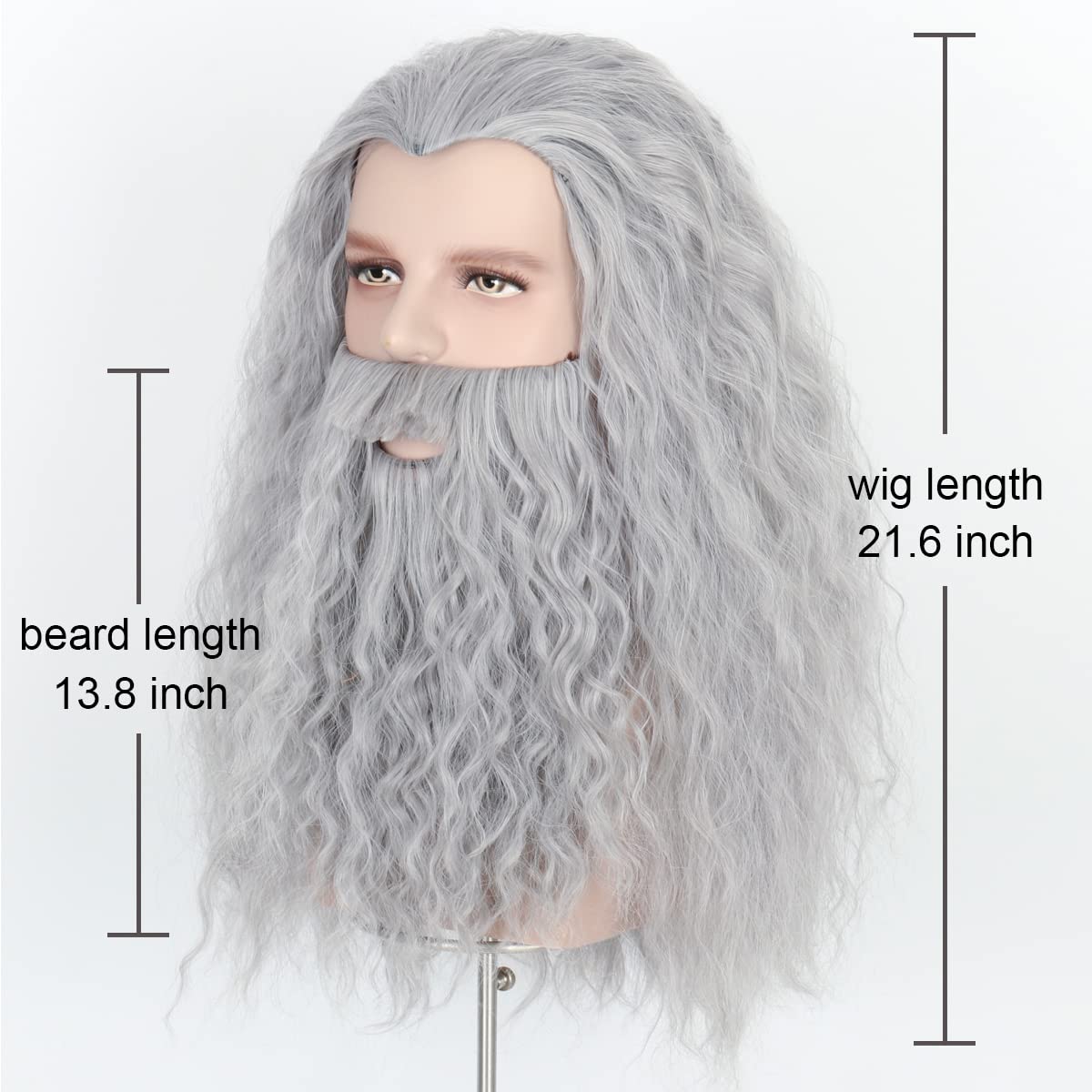 Long Gray Wizard Beard & Wig Set for Men - Halloween Costume Accessory, Adult Cosplay, Fantasy LARP, Themed Parties & Costume Events