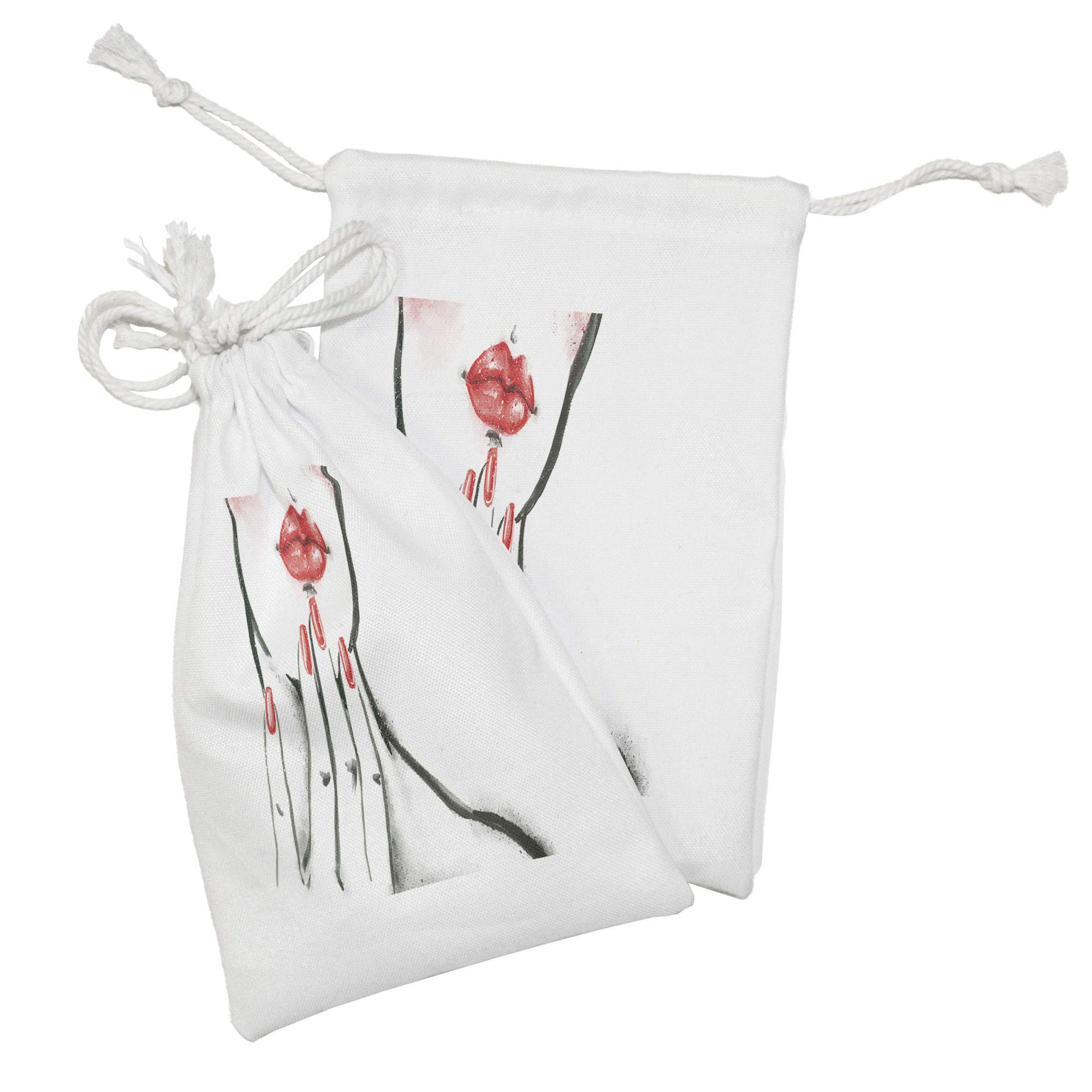 Ambesonne Lips Fabric Pouch Set of 2 - Small Drawstring Bags for Toiletries, Makeup, Jewelry & Travel Essentials | 9