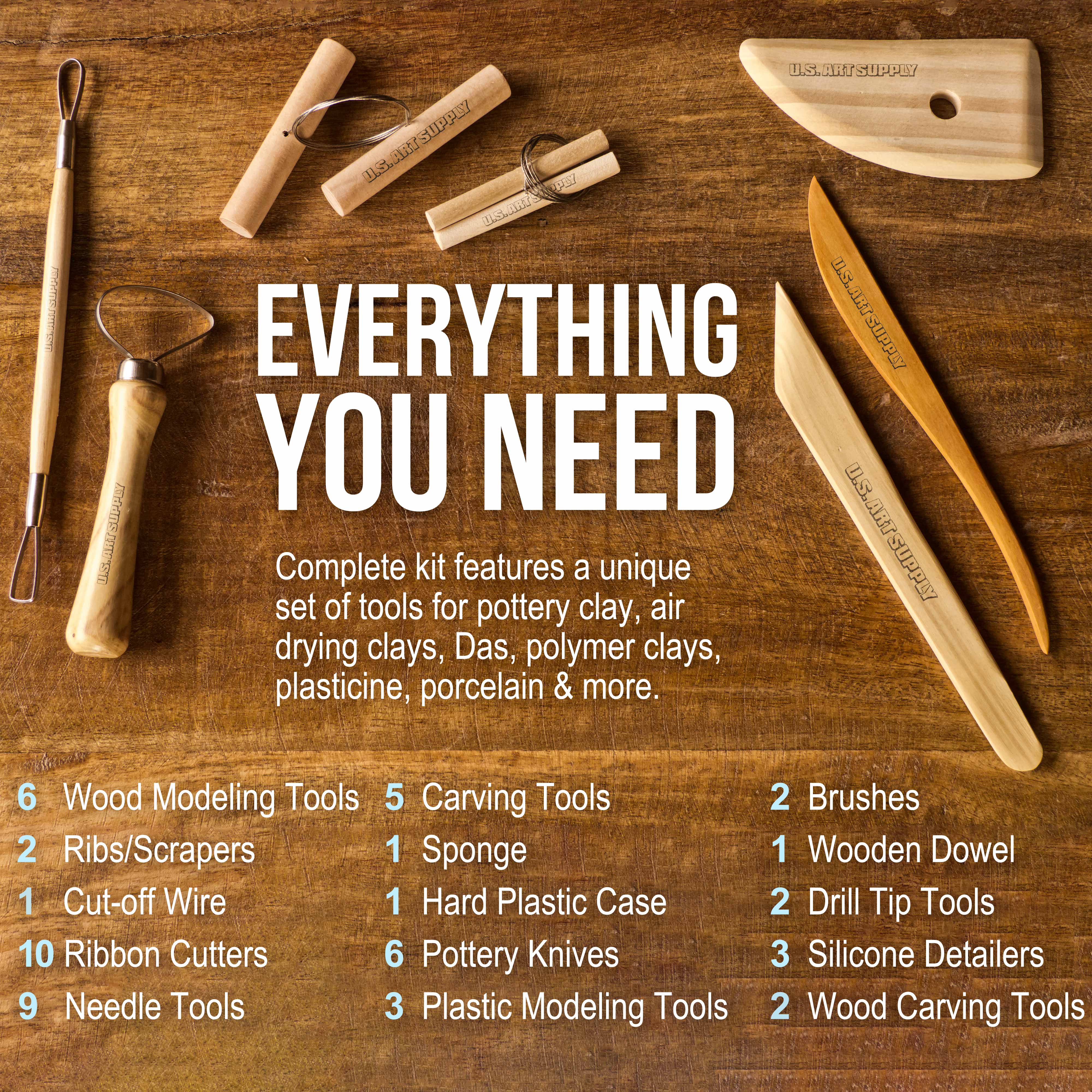 53-Piece Pottery & Clay Tools Set for Sculpting, Ceramics, Pottery Making - Includes Essential Tools & Durable Canvas Case for Easy Storage & Transport - Perfect for Artists, Students, DIY Craft Projects & Home Pottery Studio