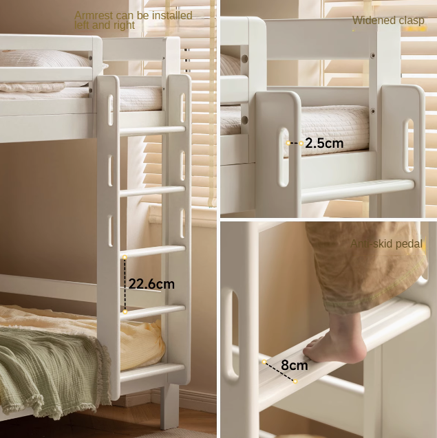 Solid Wood Bunk Bed - Beech & Birch Twin/Full Size - Space-Saving Kids & Guest Room Furniture for Small Bedrooms & Vacation Homes
