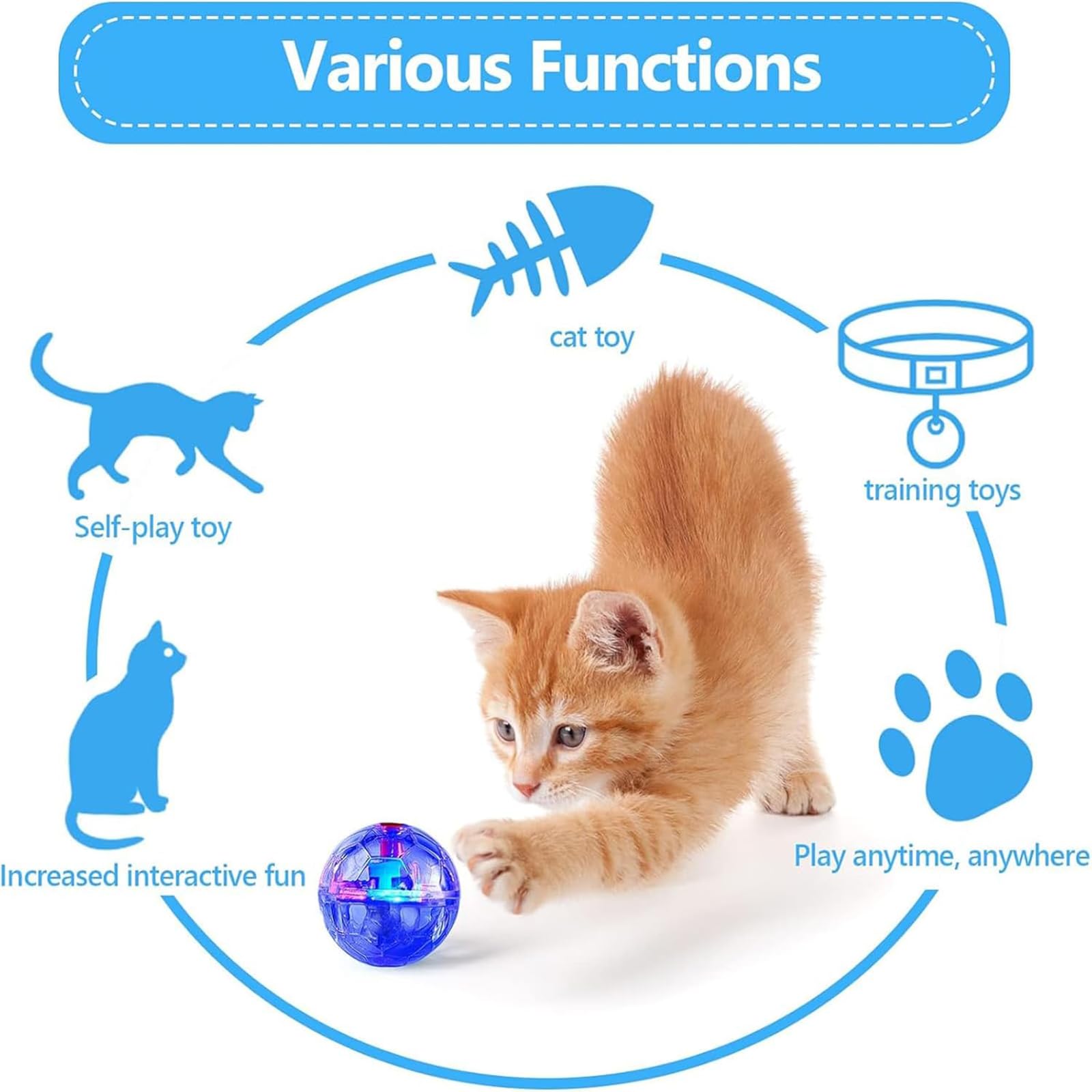 2 Pack LED Ghost Hunting Cat Balls - Motion Activated Glowing Interactive Pet Toys for Cats & Dogs (Clear) - Perfect for Night Play & Halloween Fun