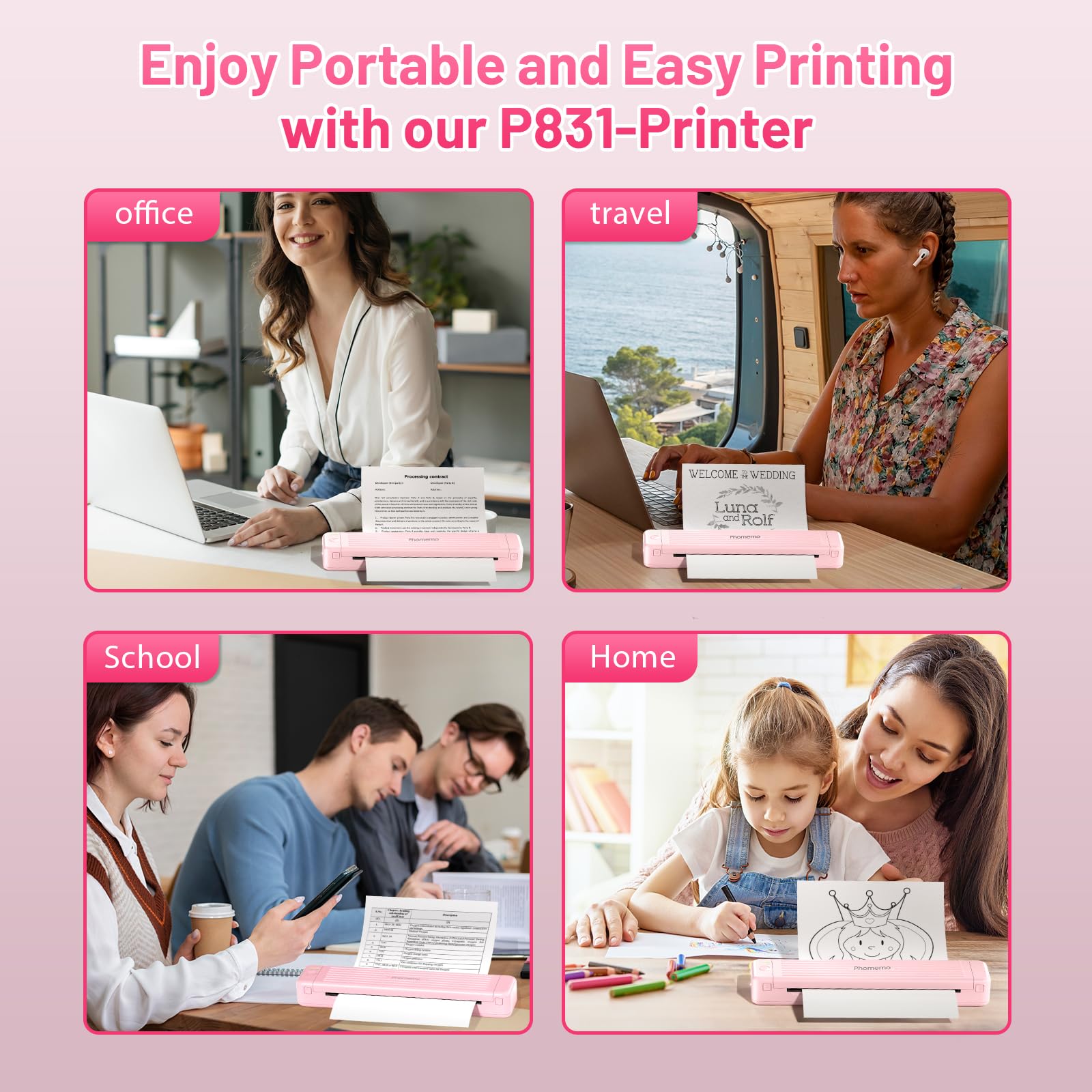 Phomemo P831 Portable Bluetooth Thermal Printer - Wireless Inkless Mini Printer for 8.5x11 & A4 Paper - Travel, Office, Home Use - Print from Phone, Laptop, Tablet - Perfect for Receipts, Labels, Notes & Documents