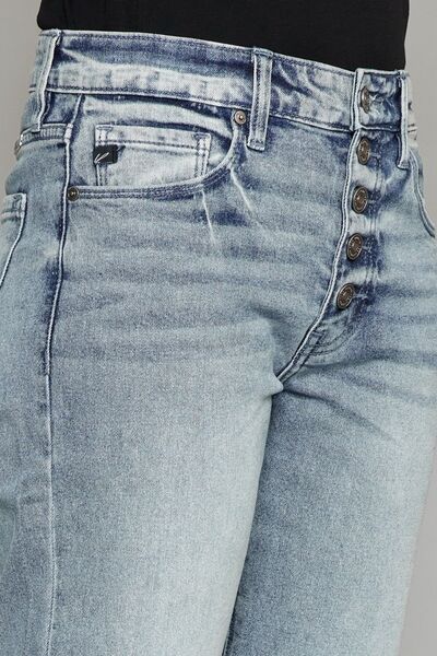 Kancan High Waist Button Fly Raw Hem Cropped Straight Jeans for Women - Trendy Distressed Denim Pants for Casual Outfits & Street Style Fashion