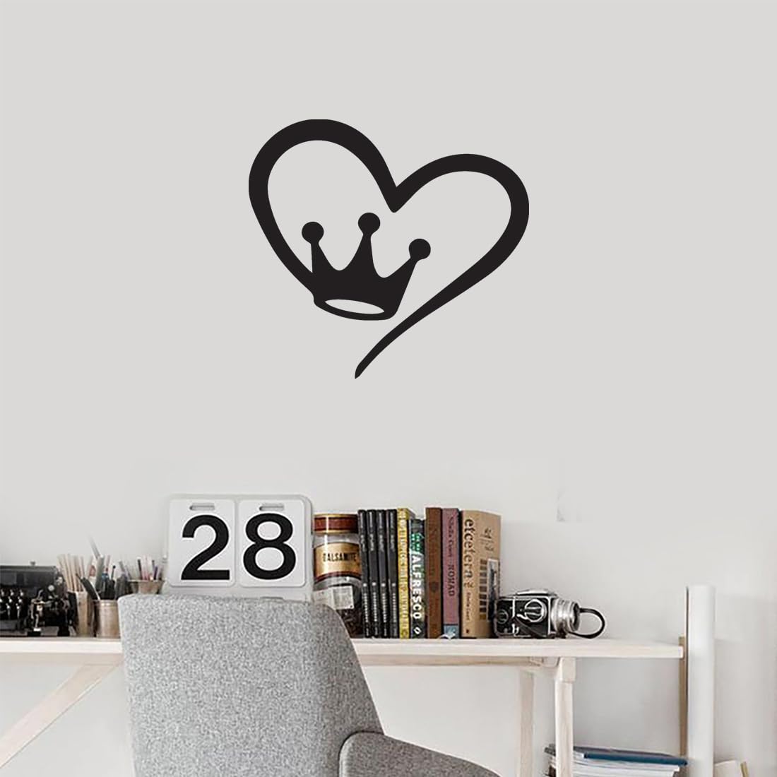 Premium Waterproof Vinyl Decal Stickers - Crown Heart Love (Black) Set of 2 - Durable Laptop, Phone, Helmet & Car Window Stickers - Perfect for Bumpers, Mugs, Cups, Doors & Wall Decor - Great for DIY Home, Office & Vehicle Customization