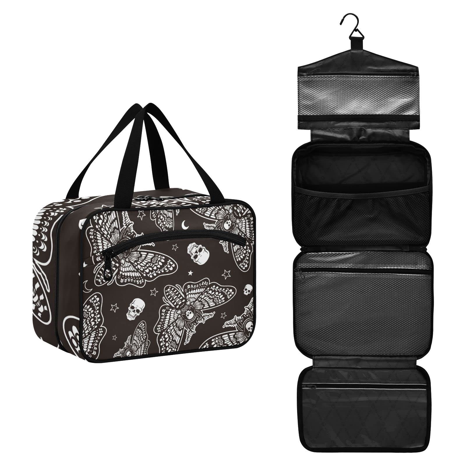 Gothic Skull Travel Toiletry Bag - Large Cosmetic Organizer with Hook for Women | Perfect for Trips & Makeup Storage