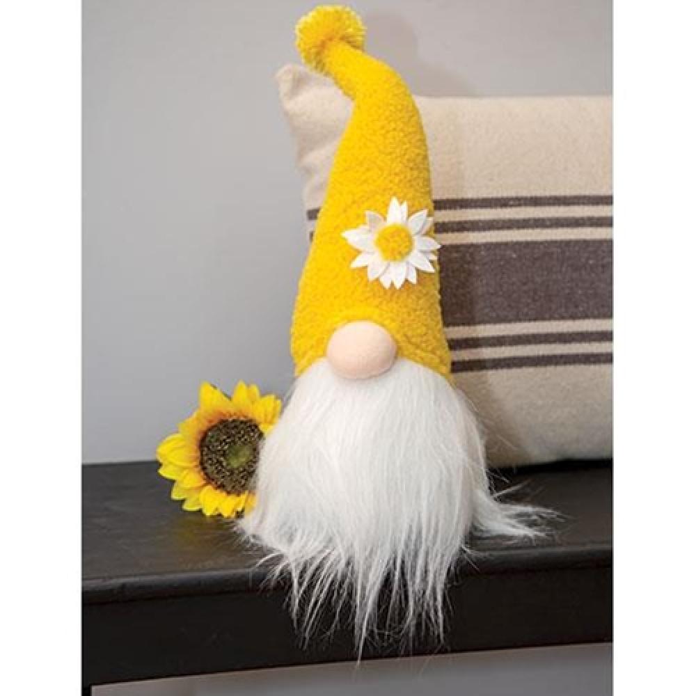 16 Inch Fuzzy Yellow Flower Gnome for Garden Decor - Whimsical Outdoor Ornament for Lawn, Yard, and Patio Decoration
