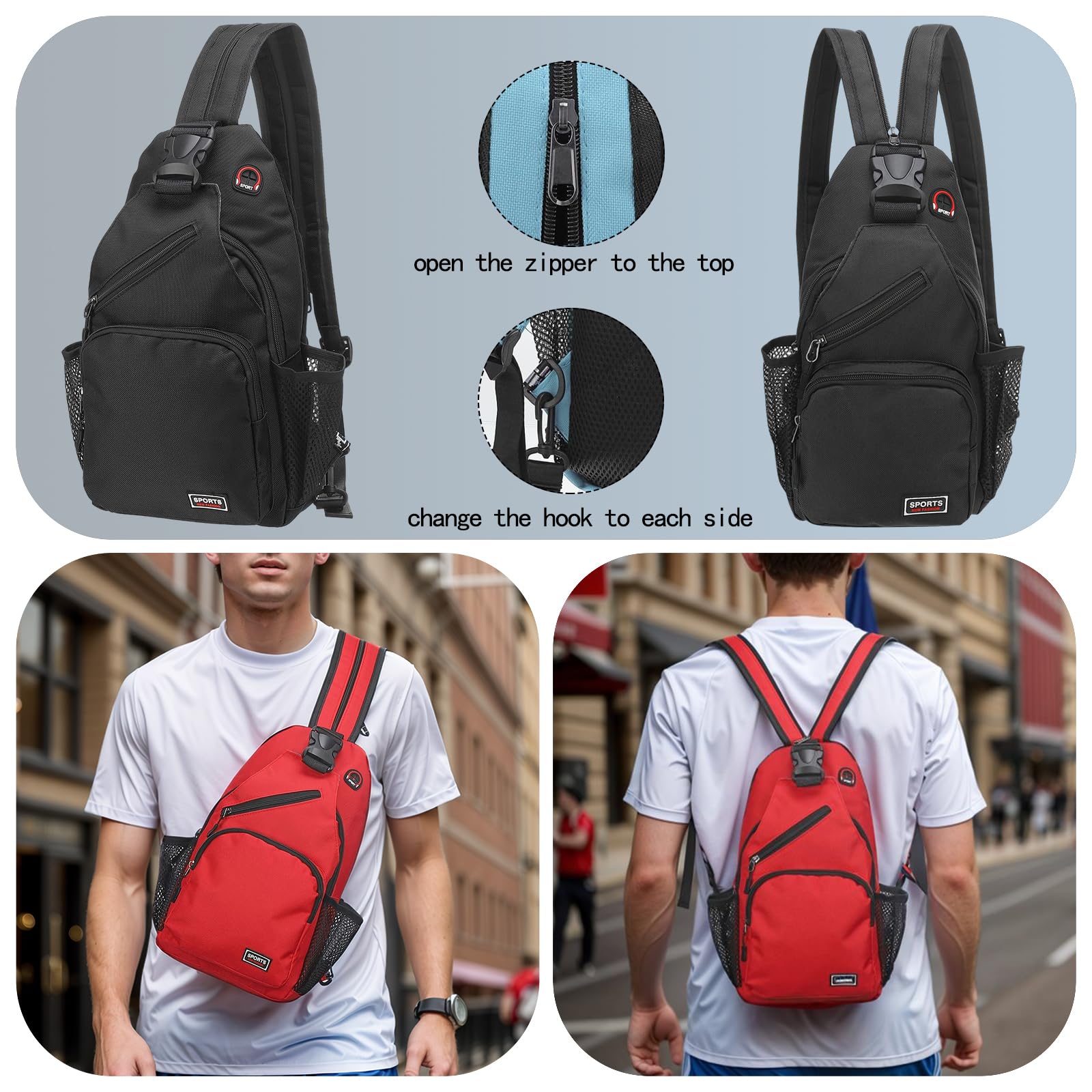 Convertible Sling Bag Crossbody Backpack for Women & Men - 8.5x15 Inch Lightweight Multifunctional Shoulder Bag with Headphone Jack - Perfect for Hiking, Travel, Cycling & Everyday Use - White