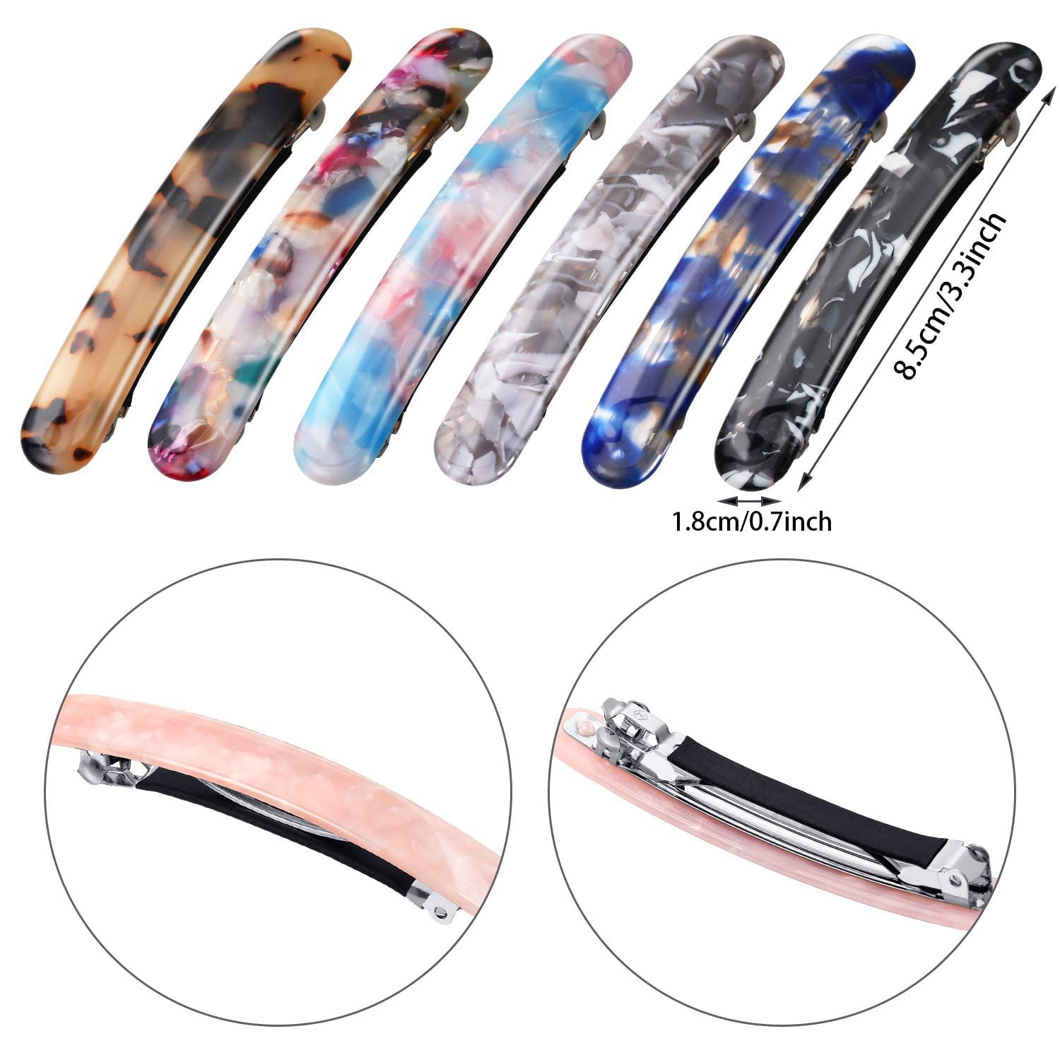 3-Piece Tortoise Shell Hair Barrettes for Women - Acetate French Skinny Hair Clips, Automatic Ponytail Holders - Perfect for Office, Wedding & Everyday Hair Accessories