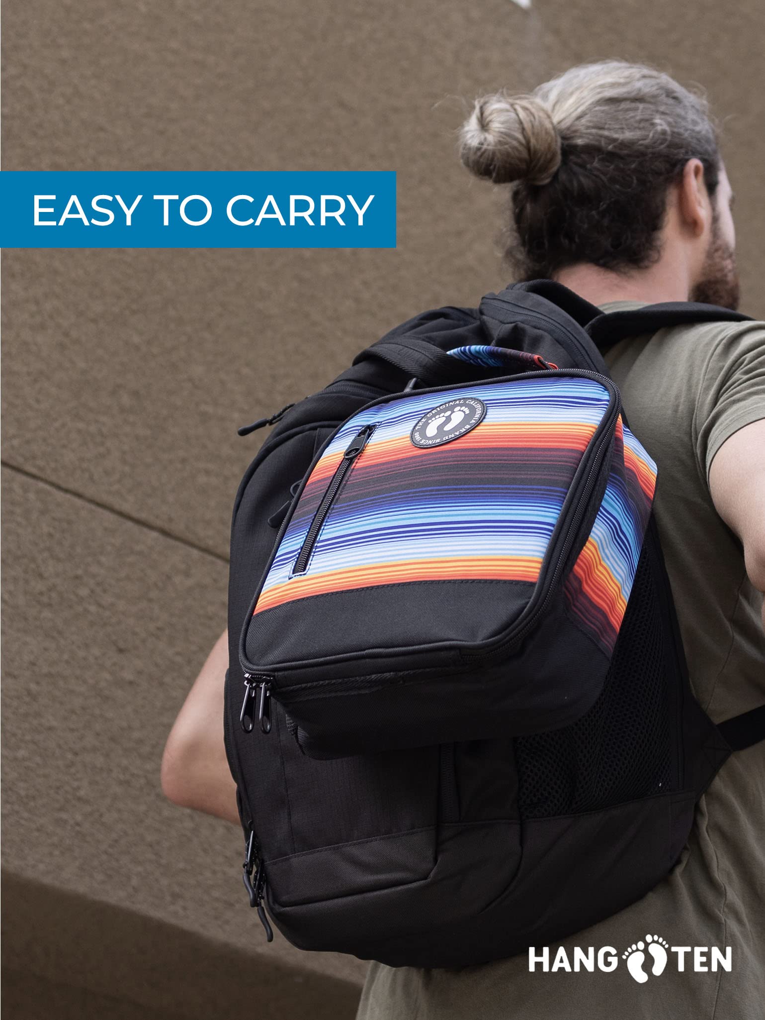 Hang Ten Insulated Lunch Bag for Work & Office - Thermal Reusable Lunch Box for Men & Women - Ocean Stripes Design - Perfect for Meal Prep, Picnics & Daily Commute