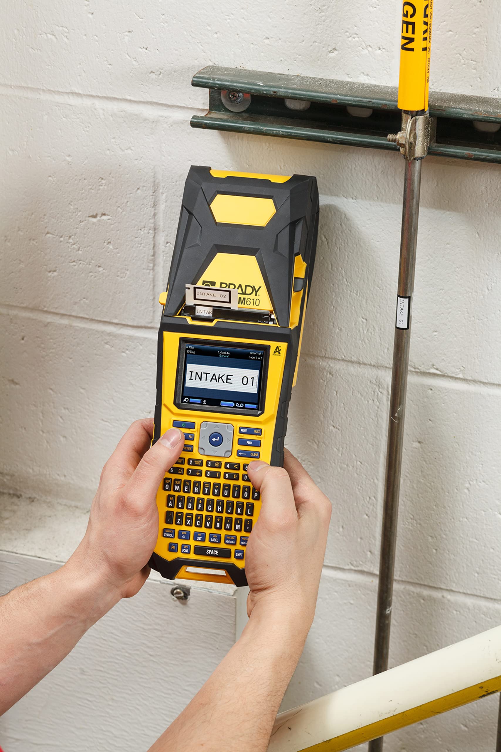 Brady M610 Handheld Label Maker - Durable Portable Label Printer with Wide Data Entry Options (Yellow/Gray) for Office, Warehouse & Industrial Organization