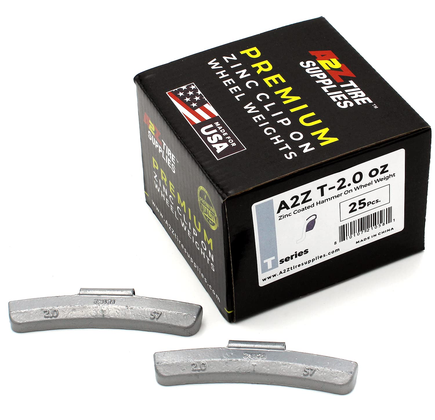 T Series 2.0oz Zinc Coated Hammer-On Wheel Weights - Box of 25 Pieces for Tire Balancing | Perfect for Auto Repair Shops & DIY Car Maintenance