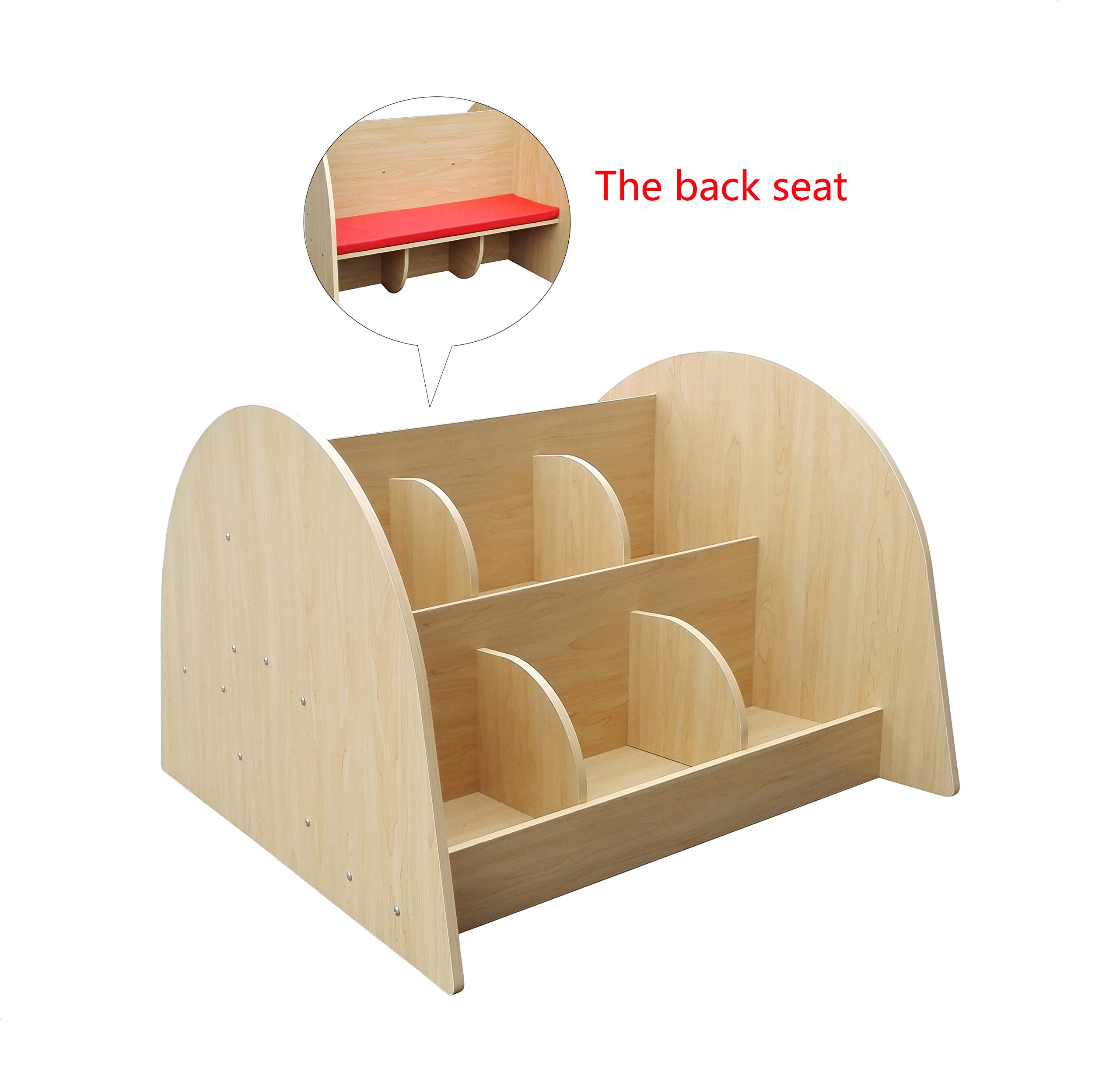 FixtureDisplays® Solid Wood Bookcase with Seat Cushion - Kids Bookshelf Bench with Storage, Natural Maple Finish - Perfect for Nursery, Playroom & Bedroom Organization