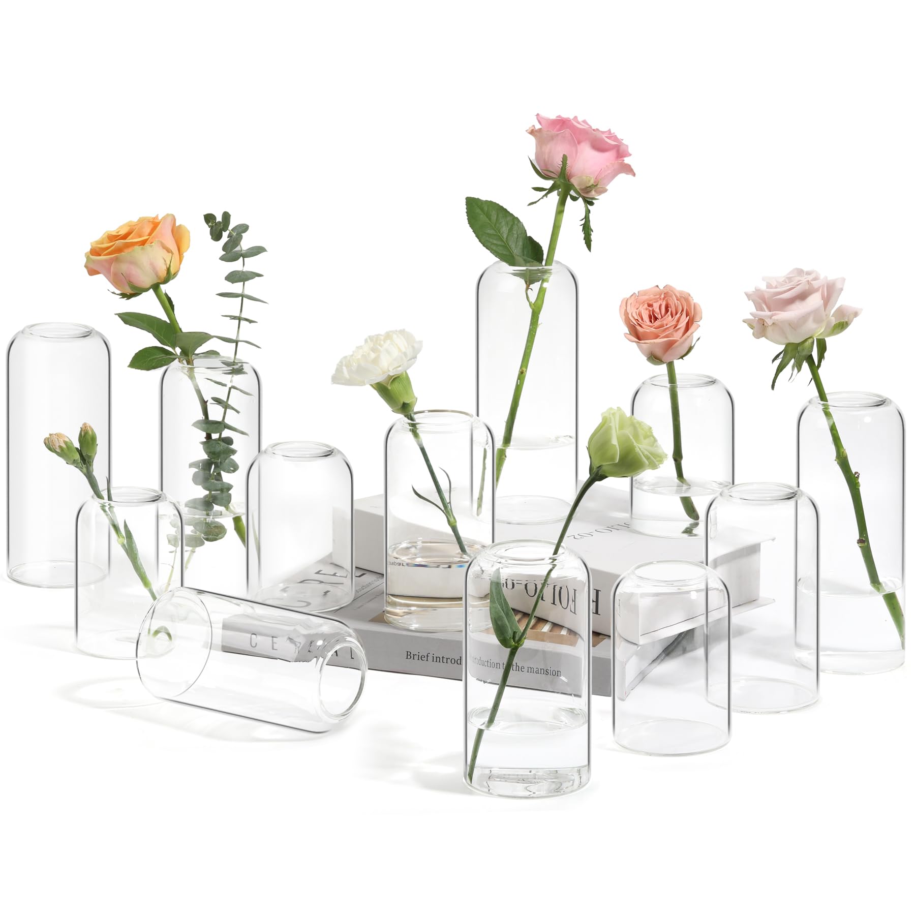 12 Pack Small Glass Flower Vases - Clear Bud Vases Bulk Set for Home Decor, Wedding Centerpieces, Bathroom & Table Decorations - Perfect for Housewarming, Valentine's Day, Mother's Day & Thanksgiving Gifts
